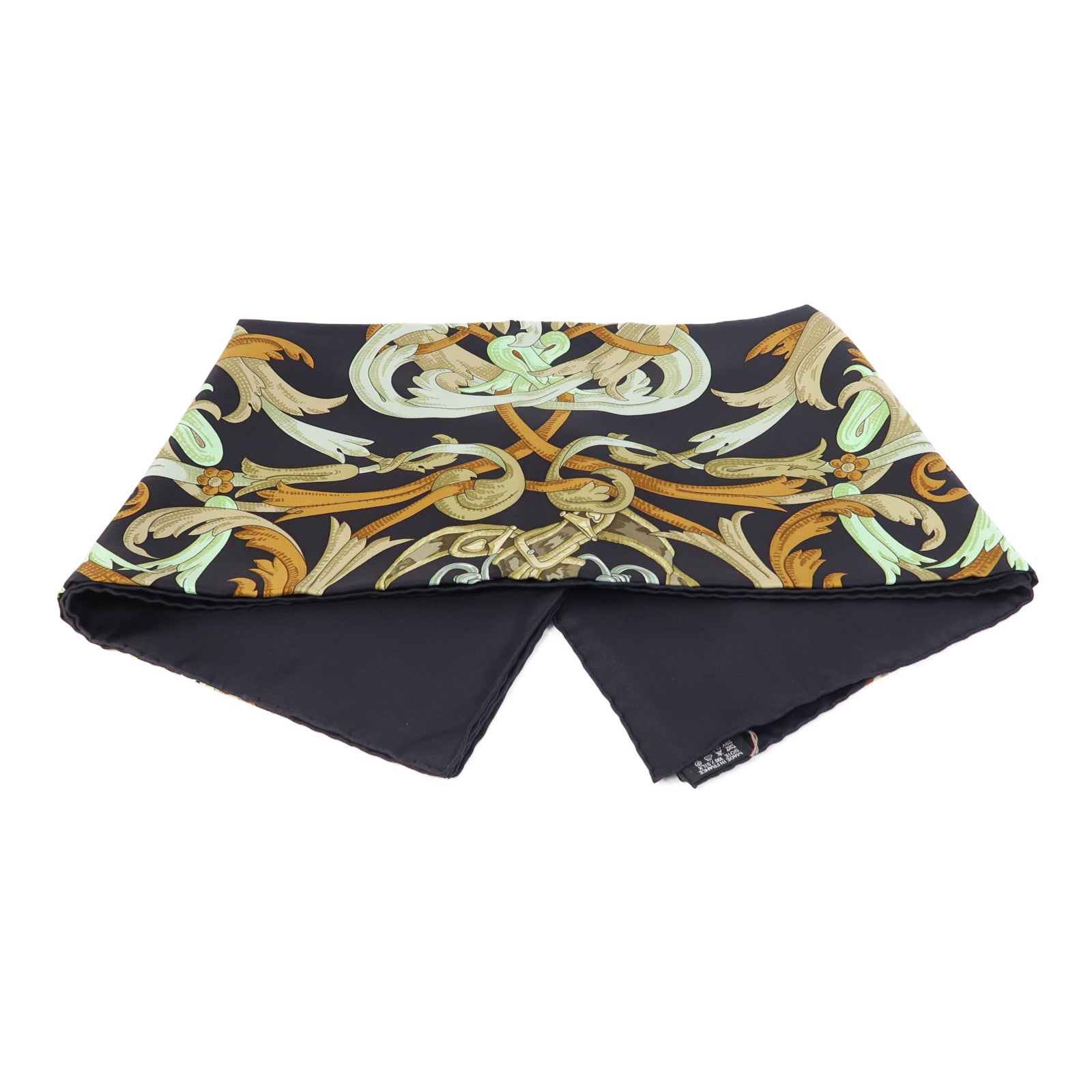 HERMES 絲質Scarf 90X90cm絲巾黑色/綠色/啡色