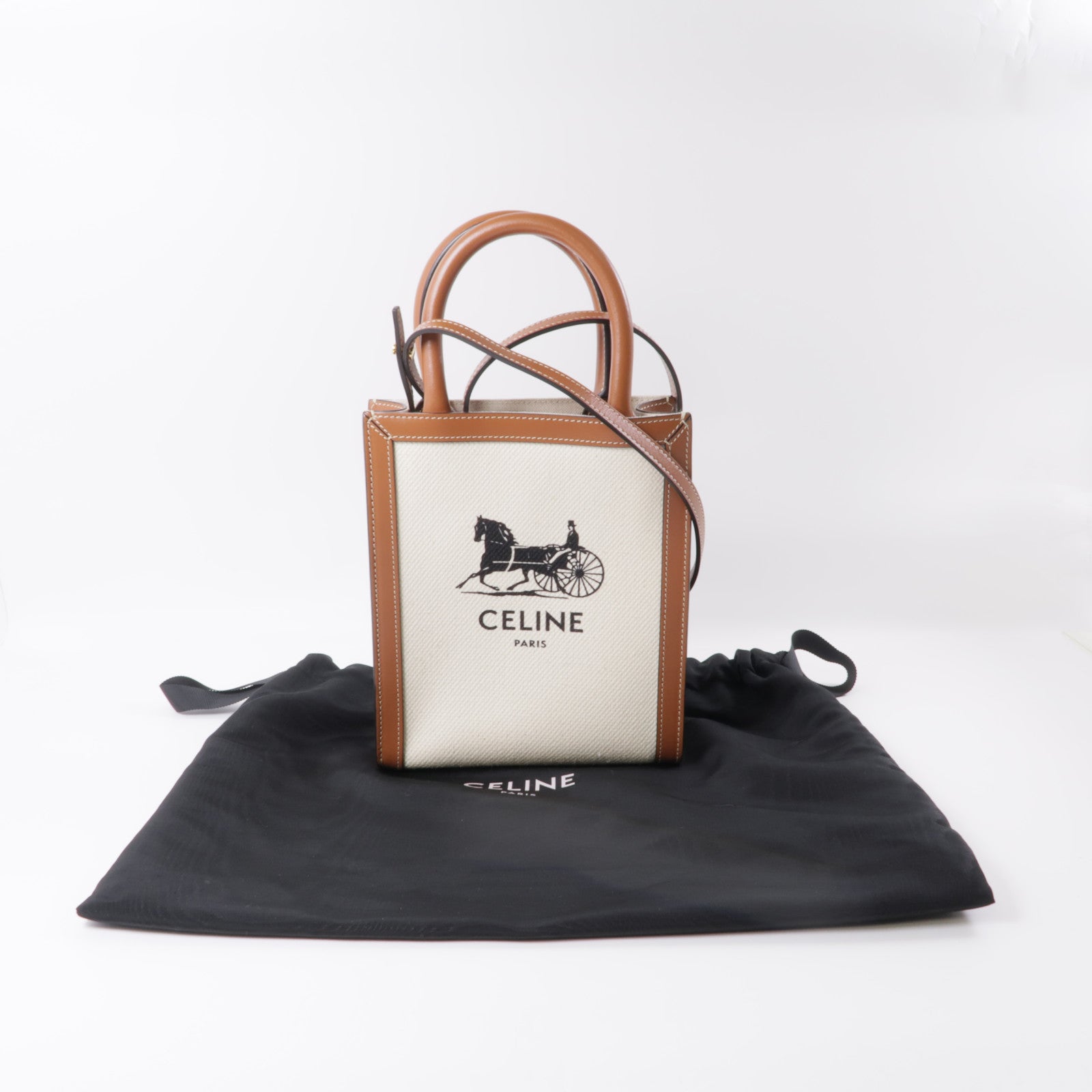 CELINE 帆布/皮革Sulky Vertical Cabas Tote金扣手挽肩背兩用袋