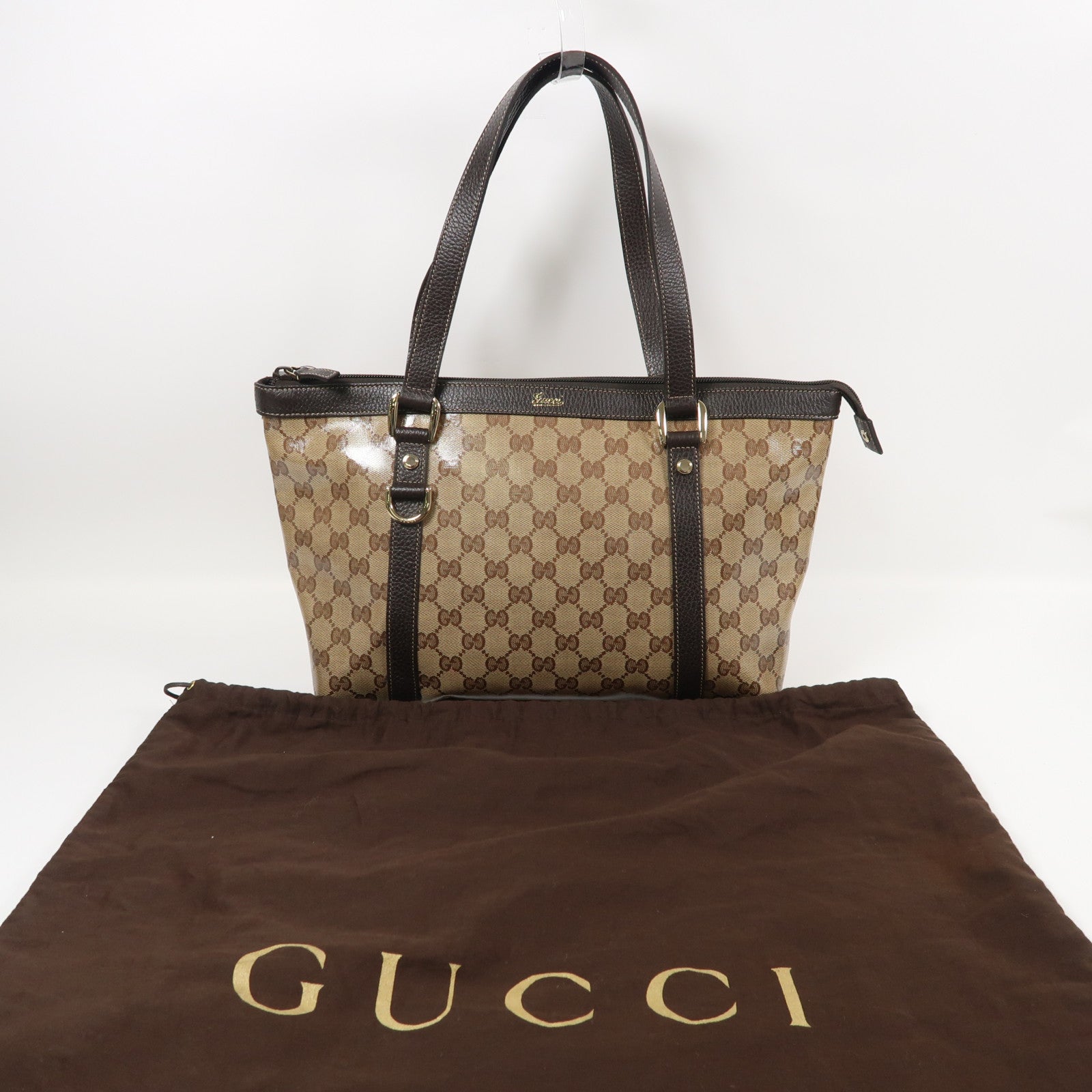 GUCCI 塗層帆布Shoulder Tote金扣肩背袋啡色