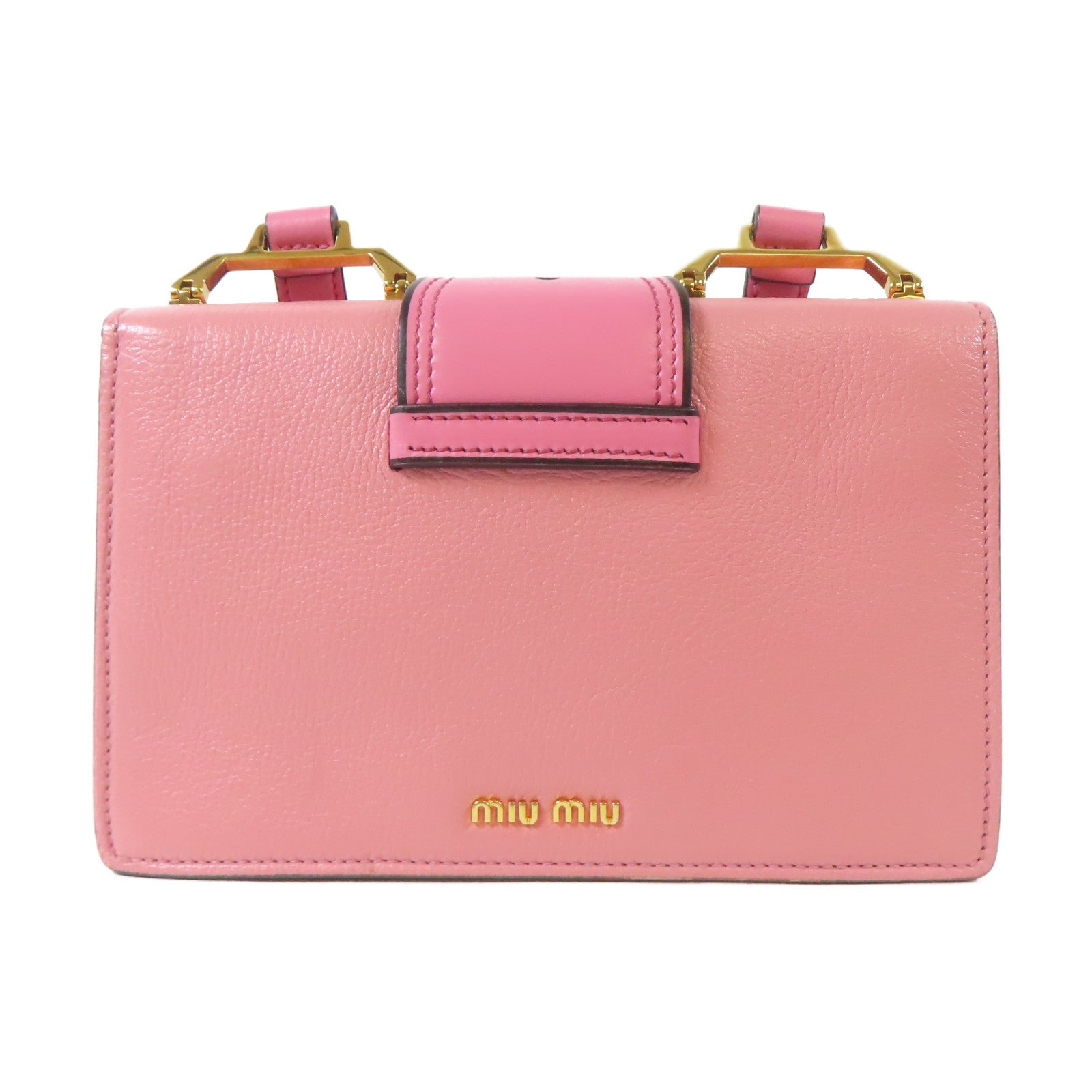 Miu Miu 牛皮皮革金扣肩背袋粉紅色