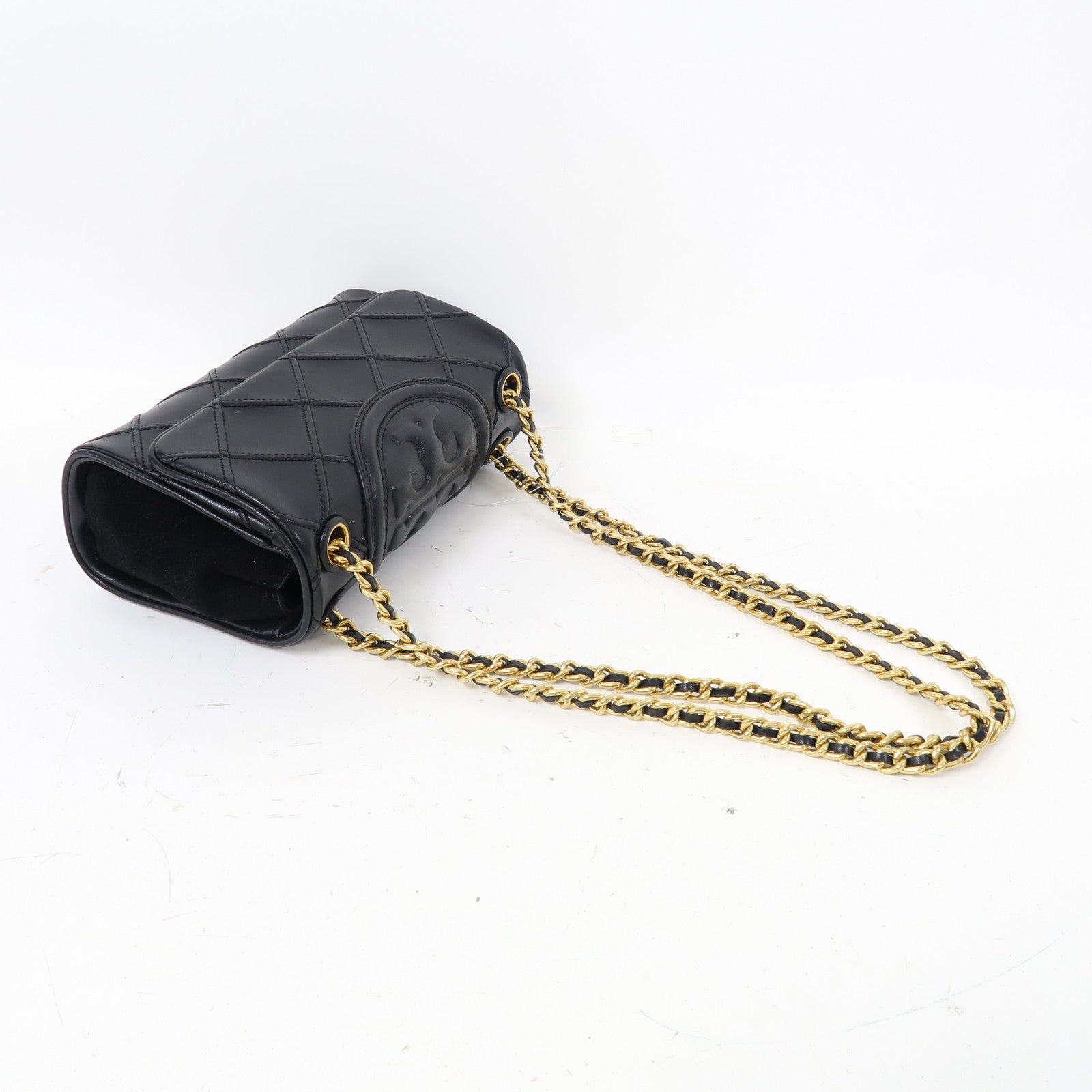Tory Burch 牛皮皮革Chain Shoulder金扣鏈帶肩背袋黑色