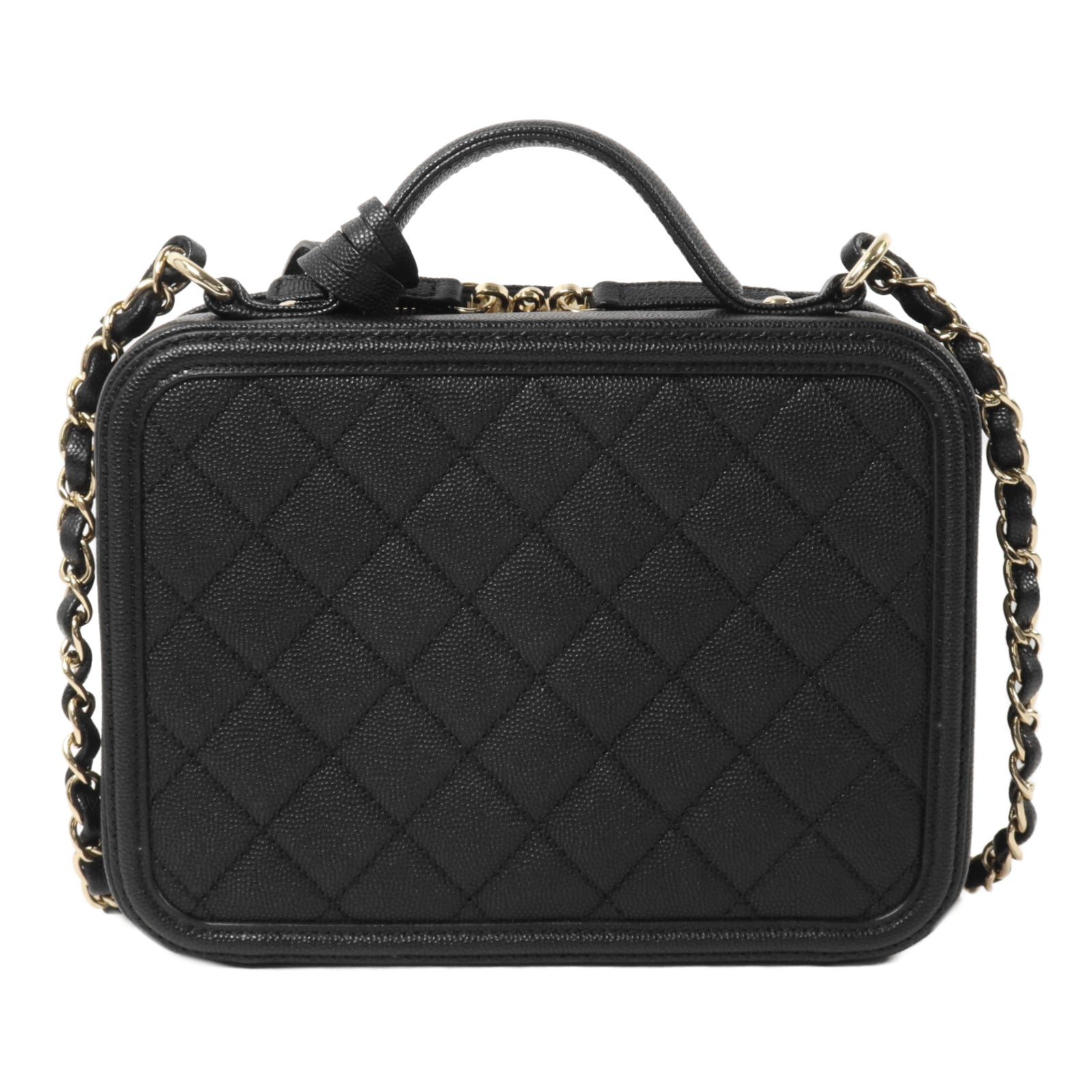 CHANEL 牛皮皮革CC Filigree Vanity Case Medium鏈帶手挽肩背兩用袋