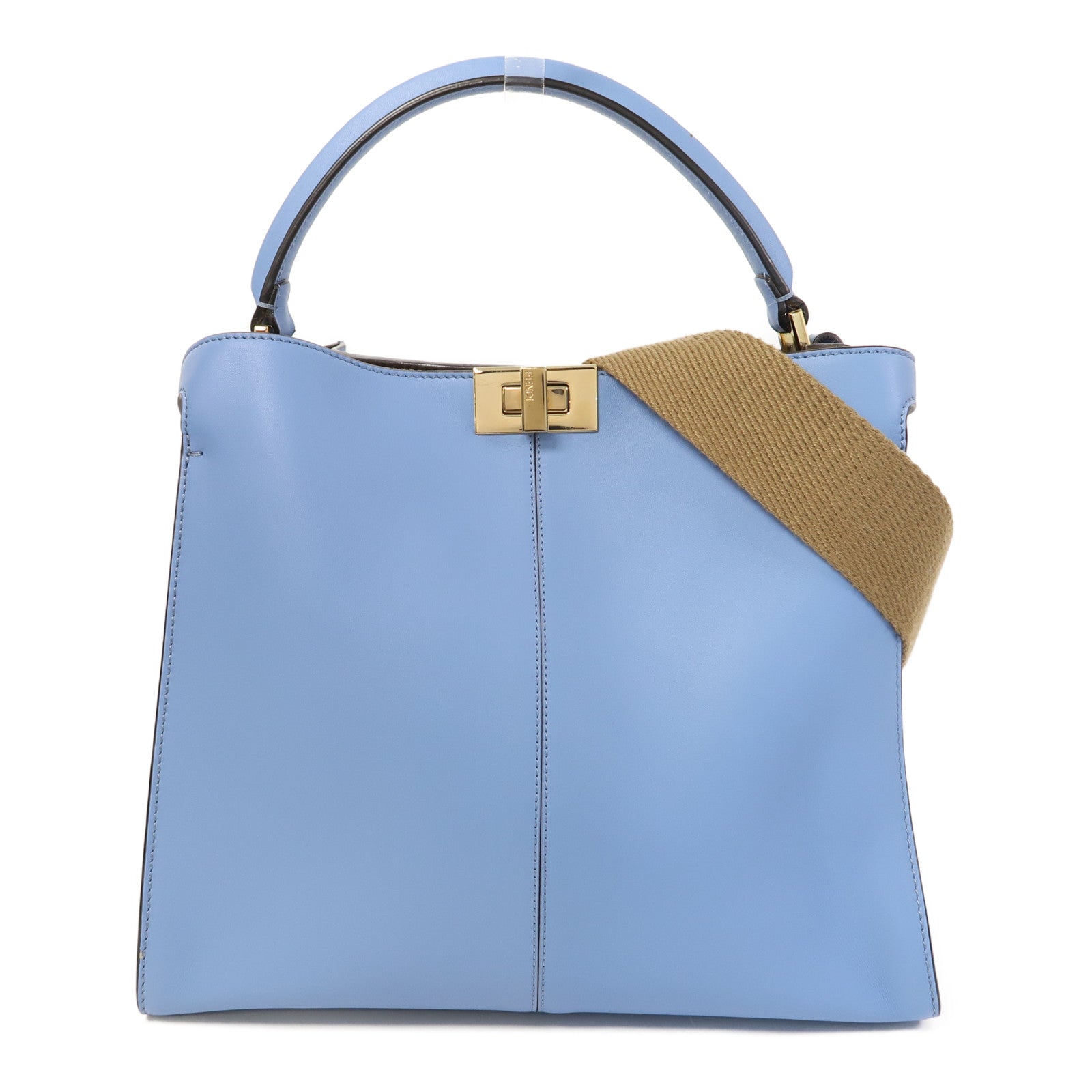 FENDI 牛皮皮革Peekaboo X Lite金扣手挽肩背兩用袋藍色