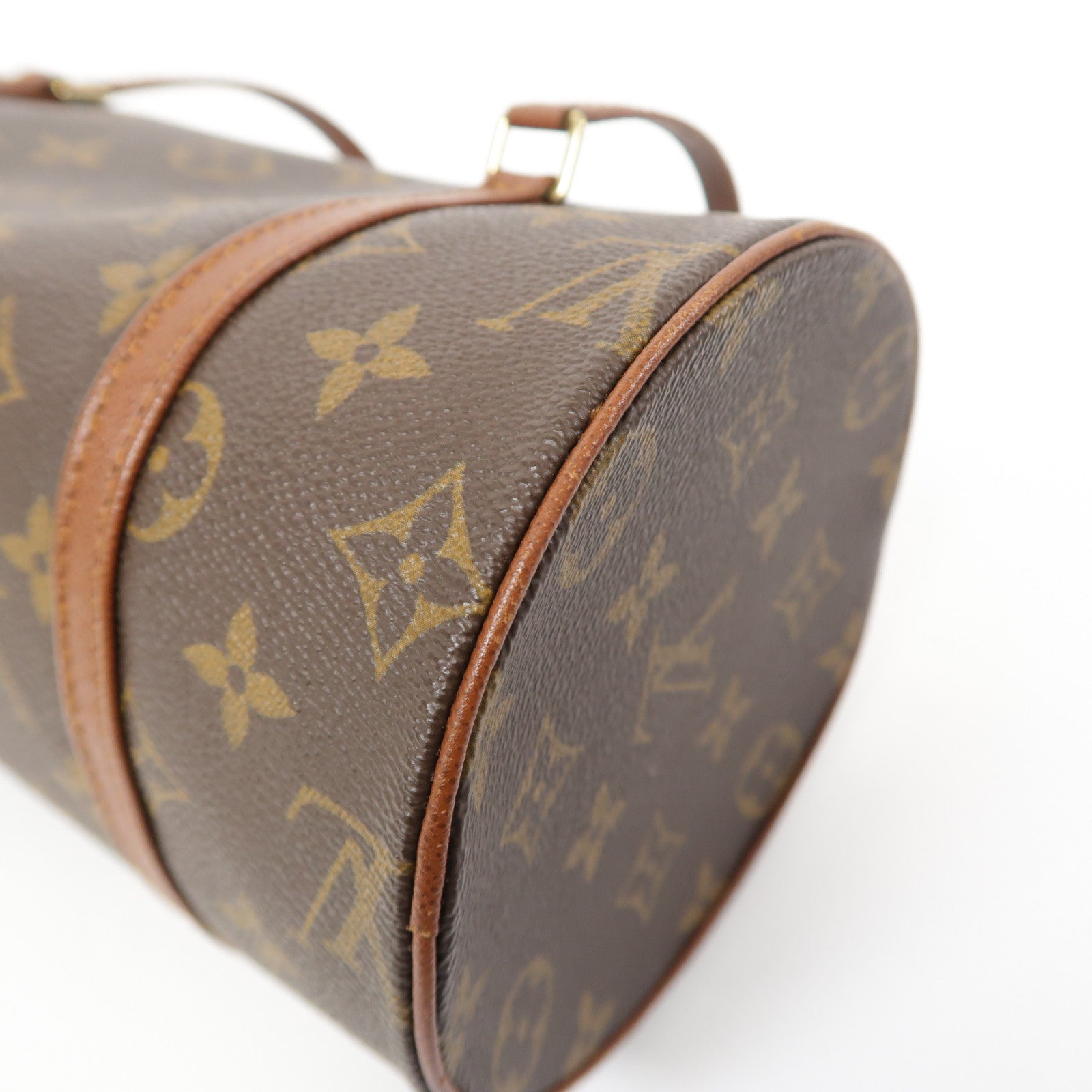LOUIS VUITTON Monogram Papillon PM金扣手挽袋棕色