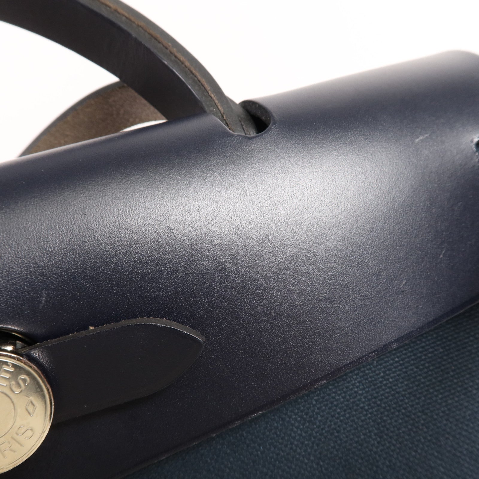 HERMES 帆布Herbag PM銀扣手挽肩背兩用袋Bleu Ocean