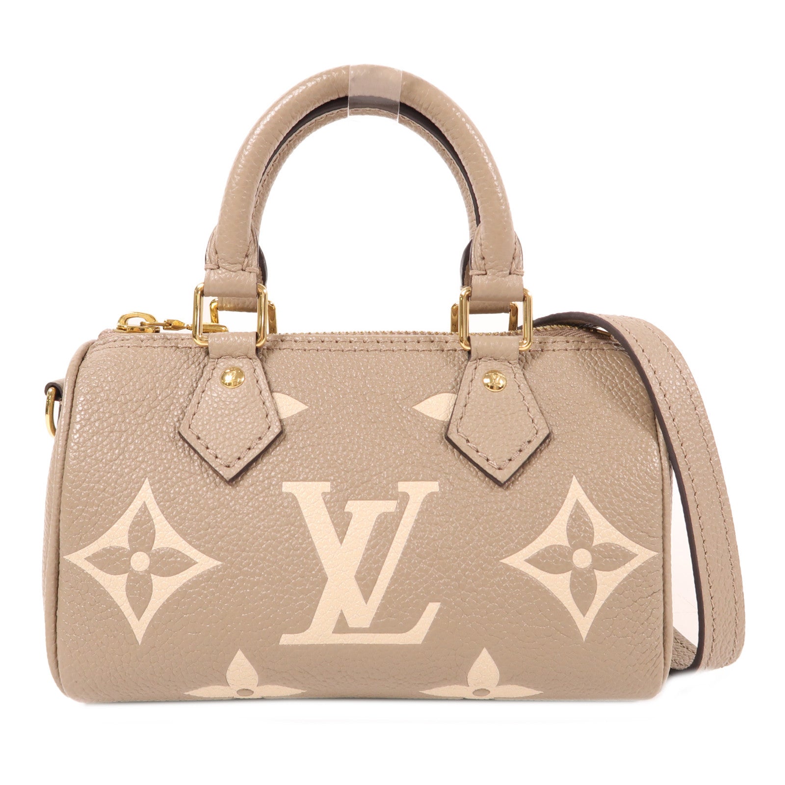 LOUIS VUITTON Monogram Empreinte Nano Speedy金扣手挽肩背兩用袋灰色