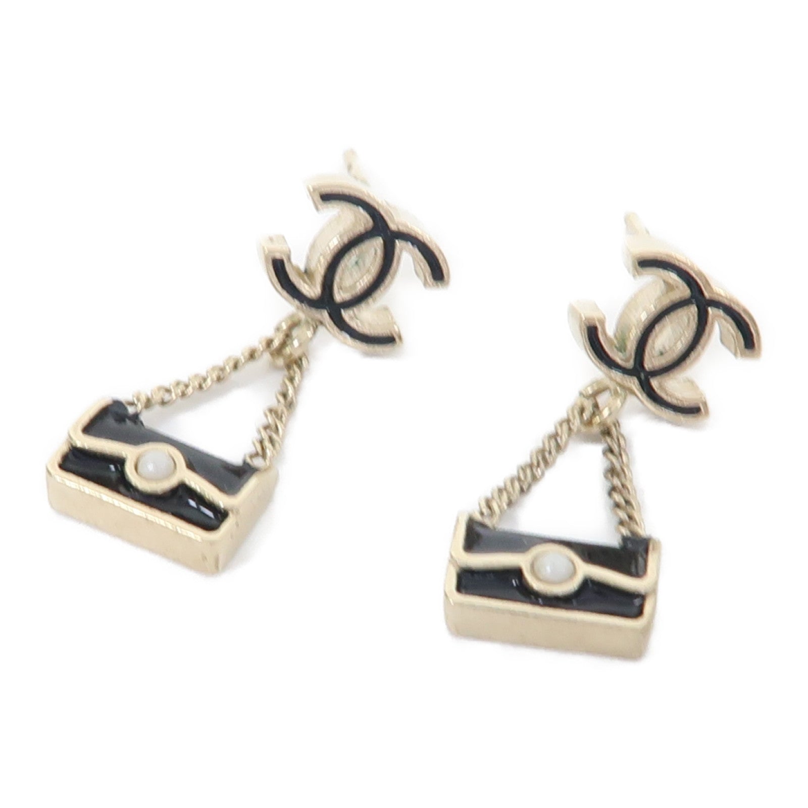 CHANEL 金屬Bag Drop Earrings耳環黑色/金色