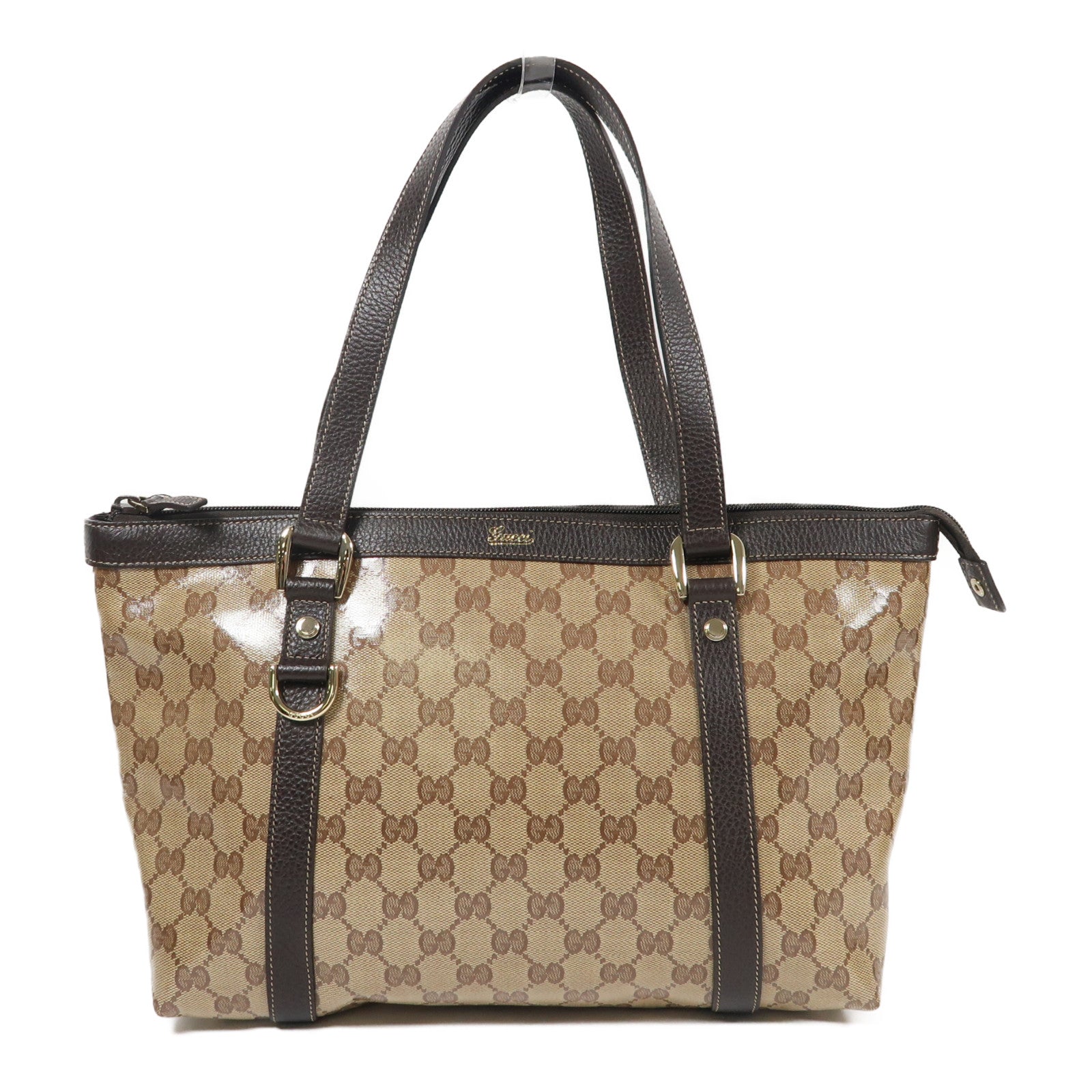 GUCCI 塗層帆布Shoulder Tote金扣肩背袋啡色
