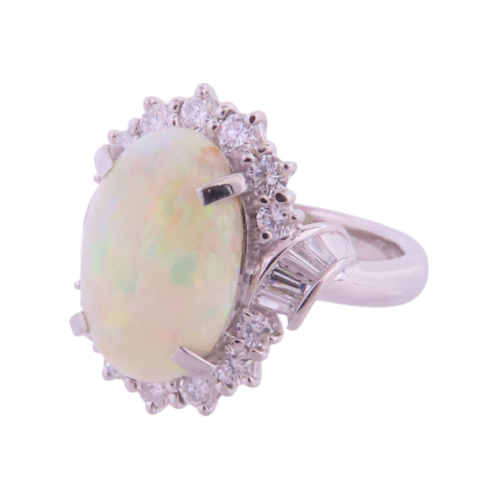 JEWELRY PT900鉑金/白蛋白石/鑽石White Opal Diamond Ring戒指US#4.5