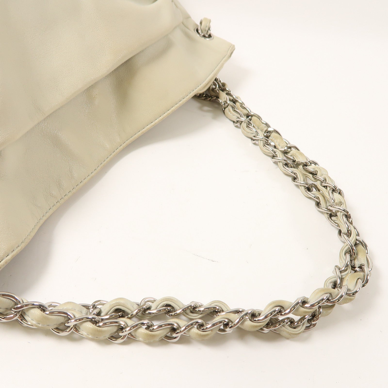 CHANEL 【激減優惠】羊皮皮革Chain Shoulder銀扣鏈帶肩背袋淺綠色