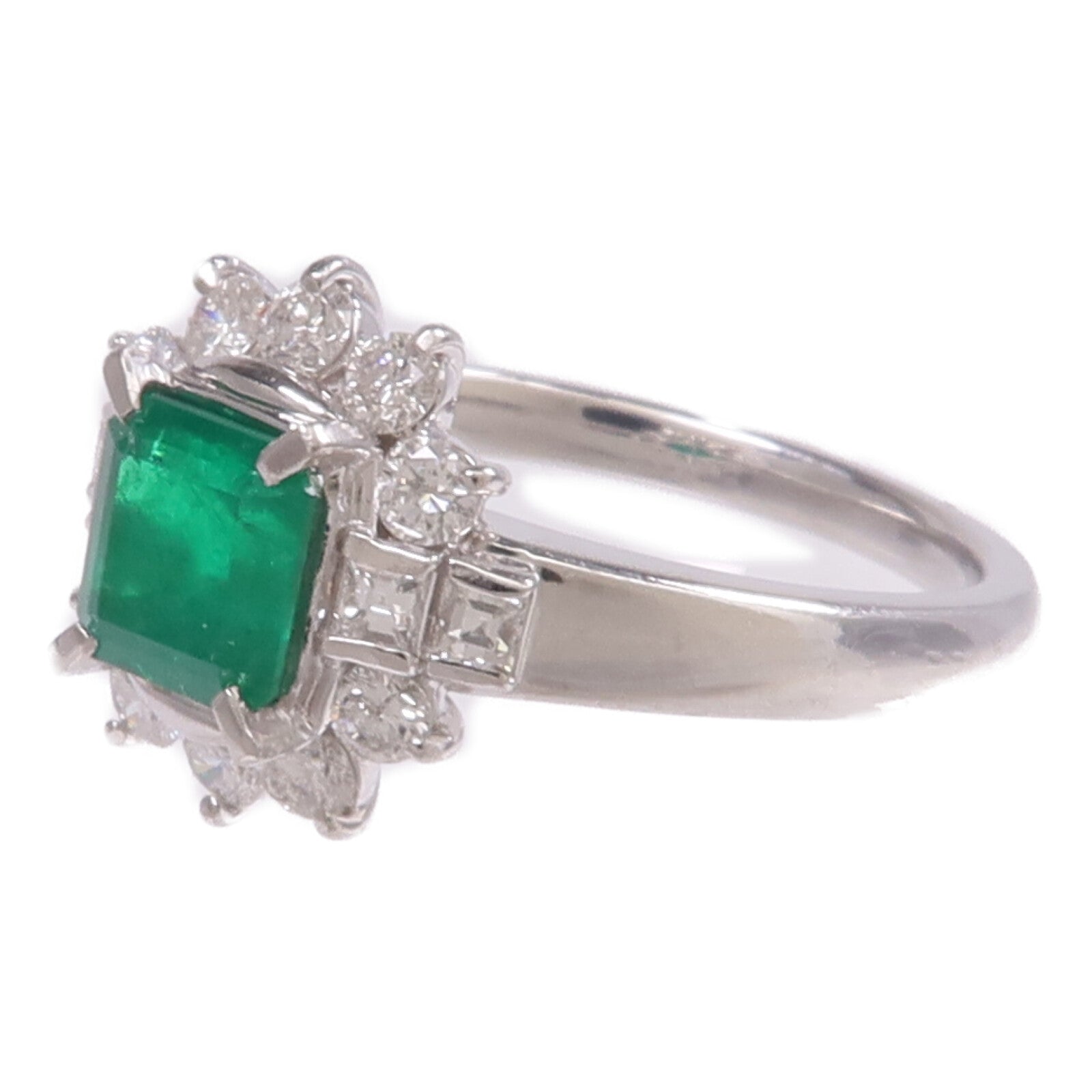 JEWELRY PT900鉑金Emerald Diamond Ring綠寶石/鑽石戒指US#6.25