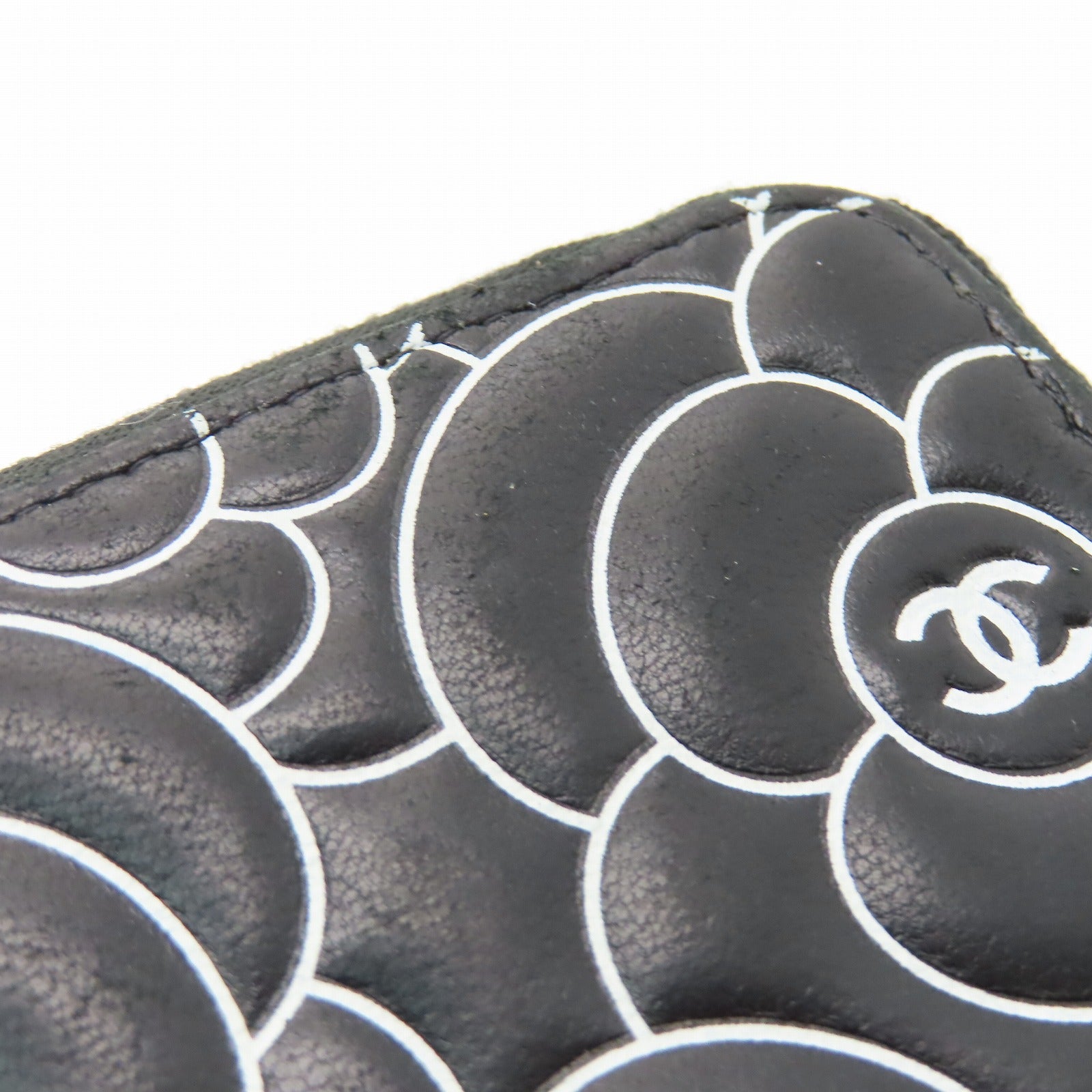 CHANEL 牛皮皮革Middle Zipper Wallet银扣拉链长钱包黑色/白色