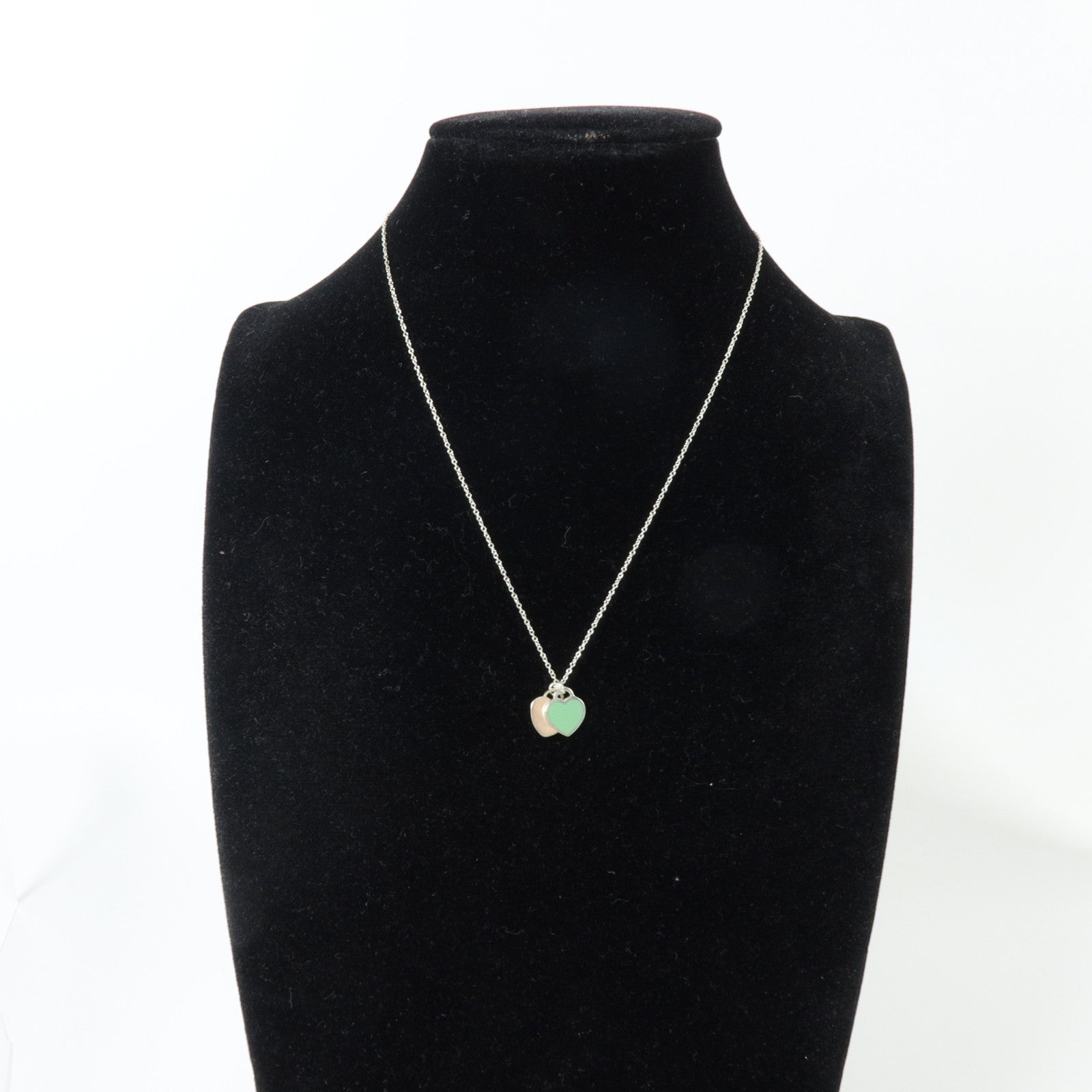 TIFFANY＆CO 925純銀/琺瑯Double Heart Tag Pendant項鏈