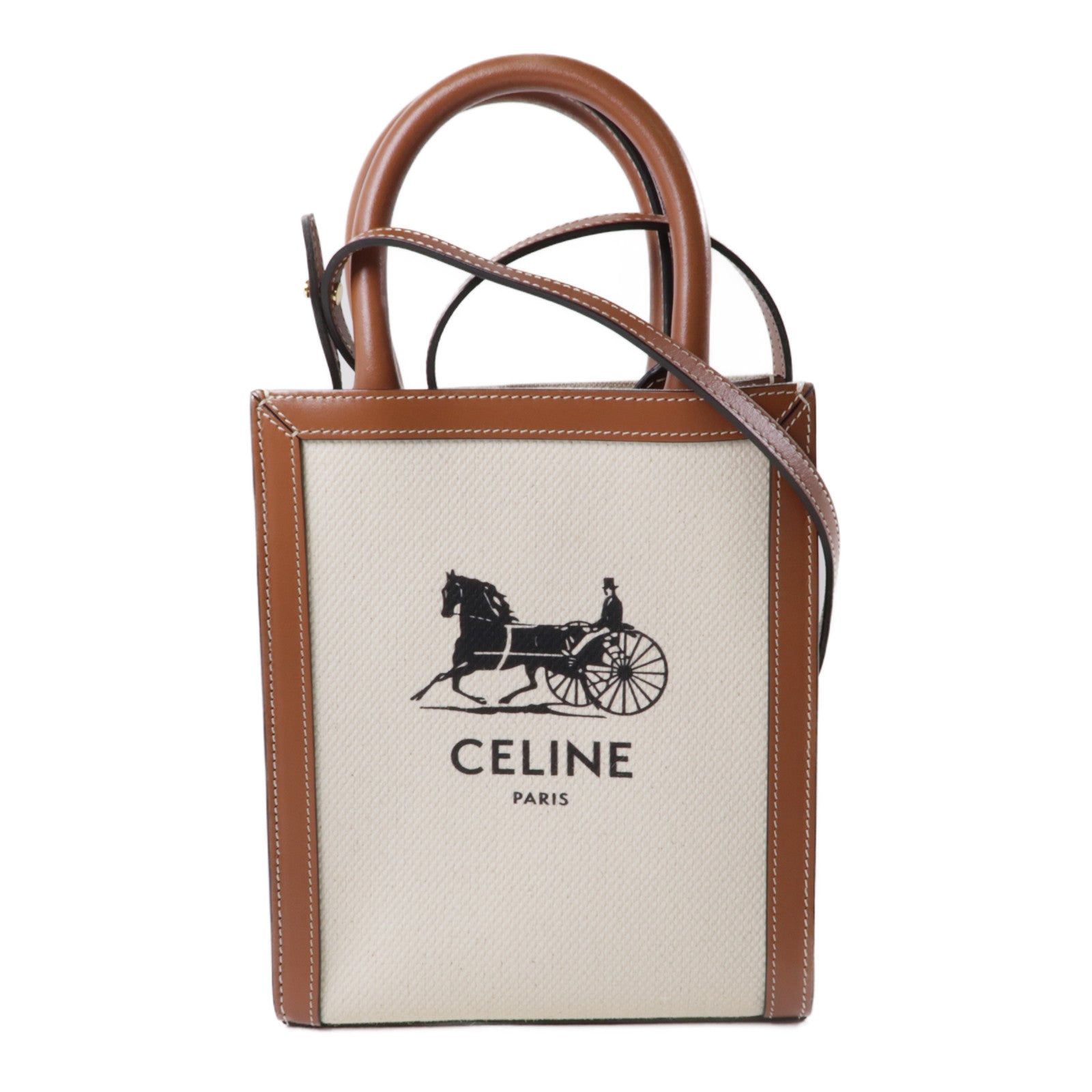 CELINE 帆布/皮革Sulky Vertical Cabas Tote金扣手挽肩背兩用袋