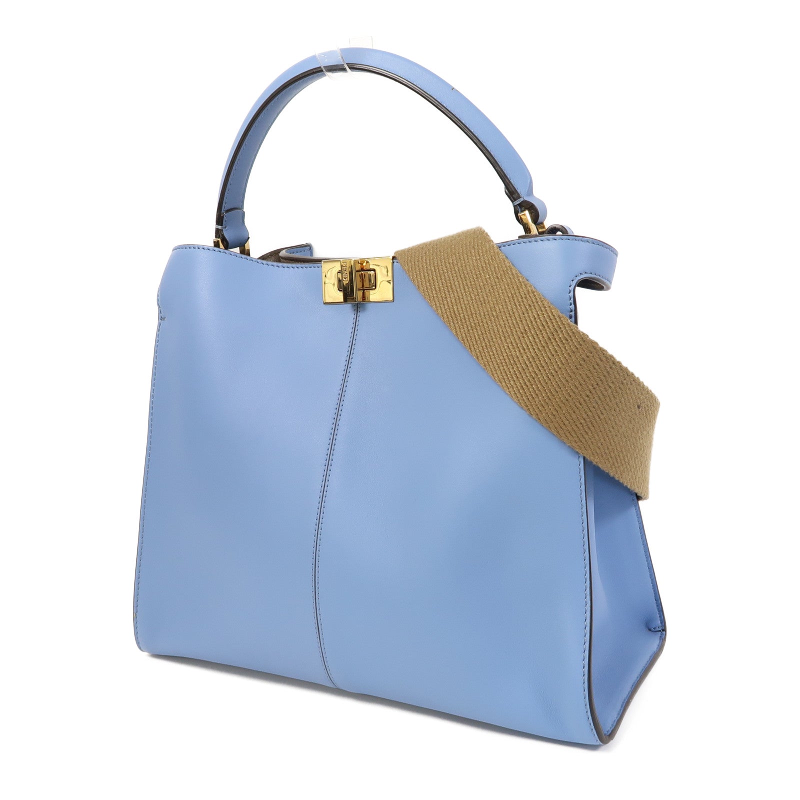 FENDI 牛皮皮革Peekaboo X Lite金扣手挽肩背兩用袋藍色