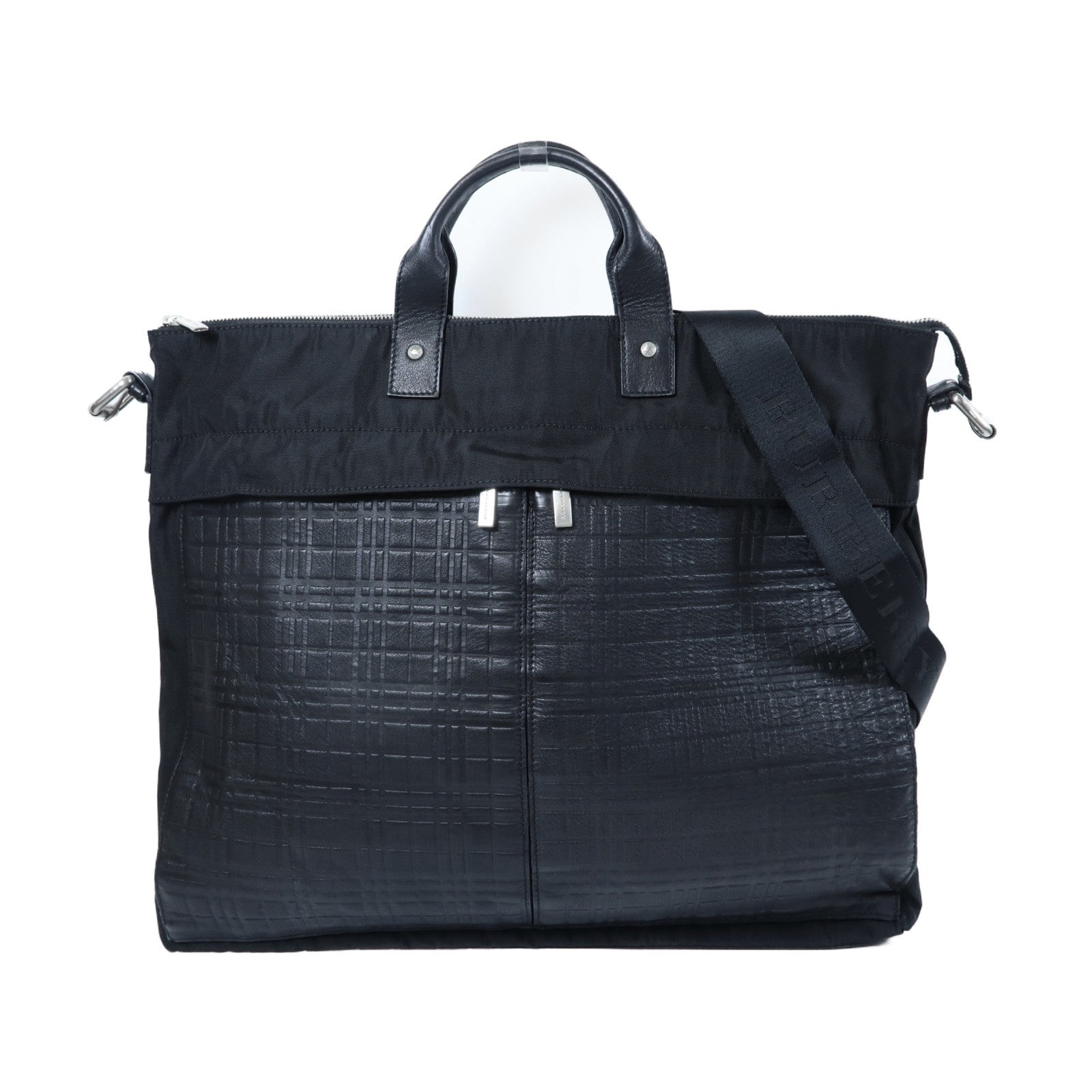 BURBERRY 【激減優惠】帆布Shoulder Bag銀扣手挽肩背兩用袋黑色