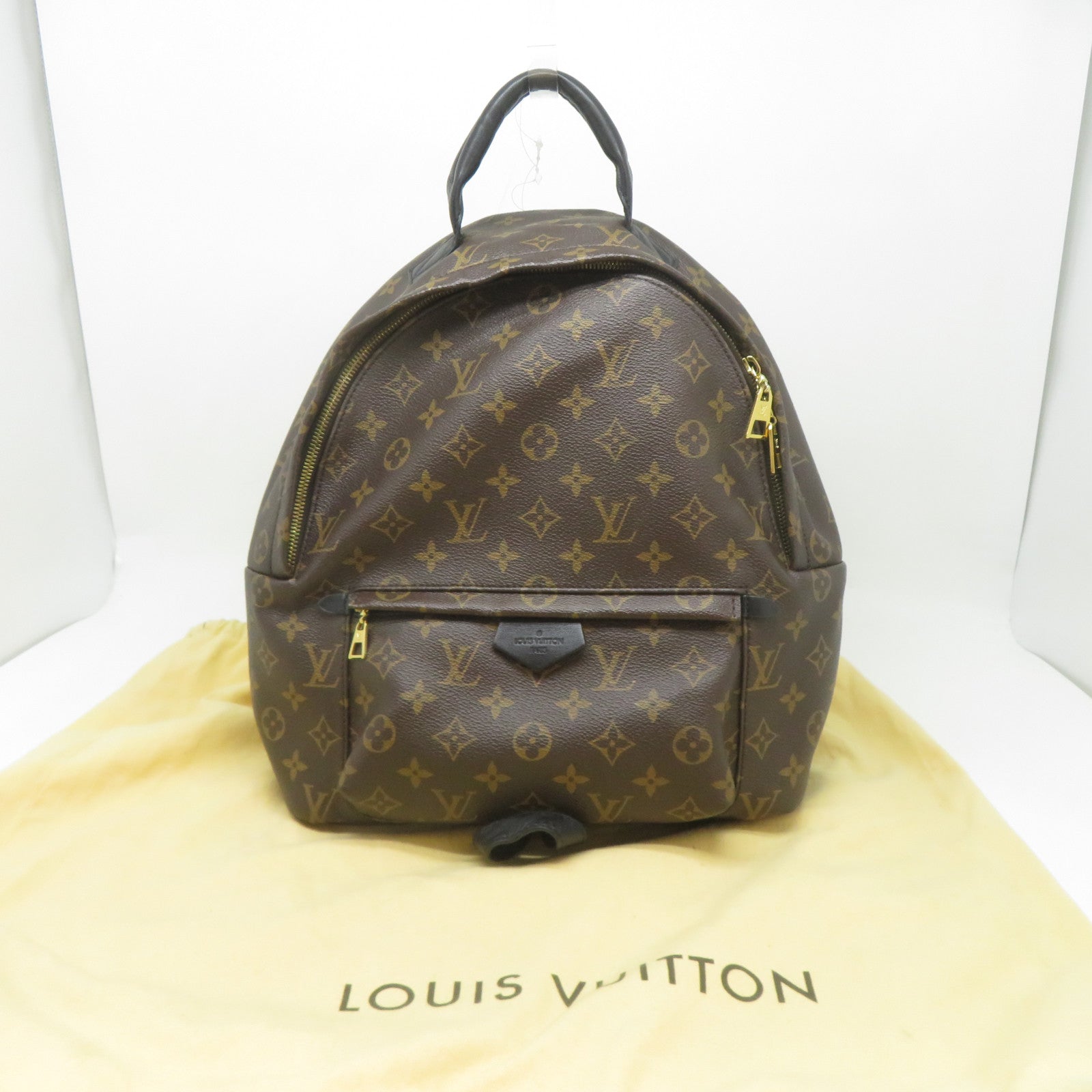LOUIS VUITTON Monogram Macassar Palm Springs MM金扣背包啡色/黑色