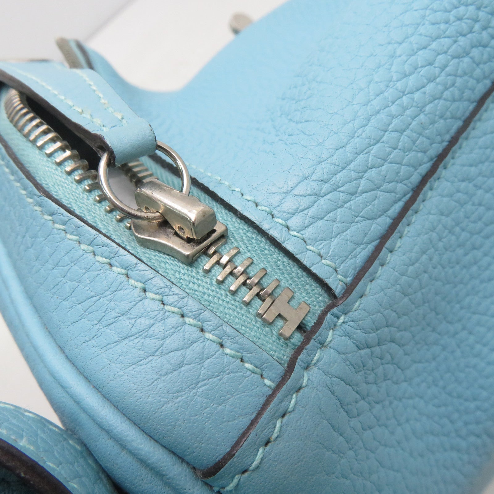HERMES 【激減優惠】Clemence皮革Lindy 30銀扣手挽肩背兩用袋Bleu Saint Cyr聖西爾水藍色