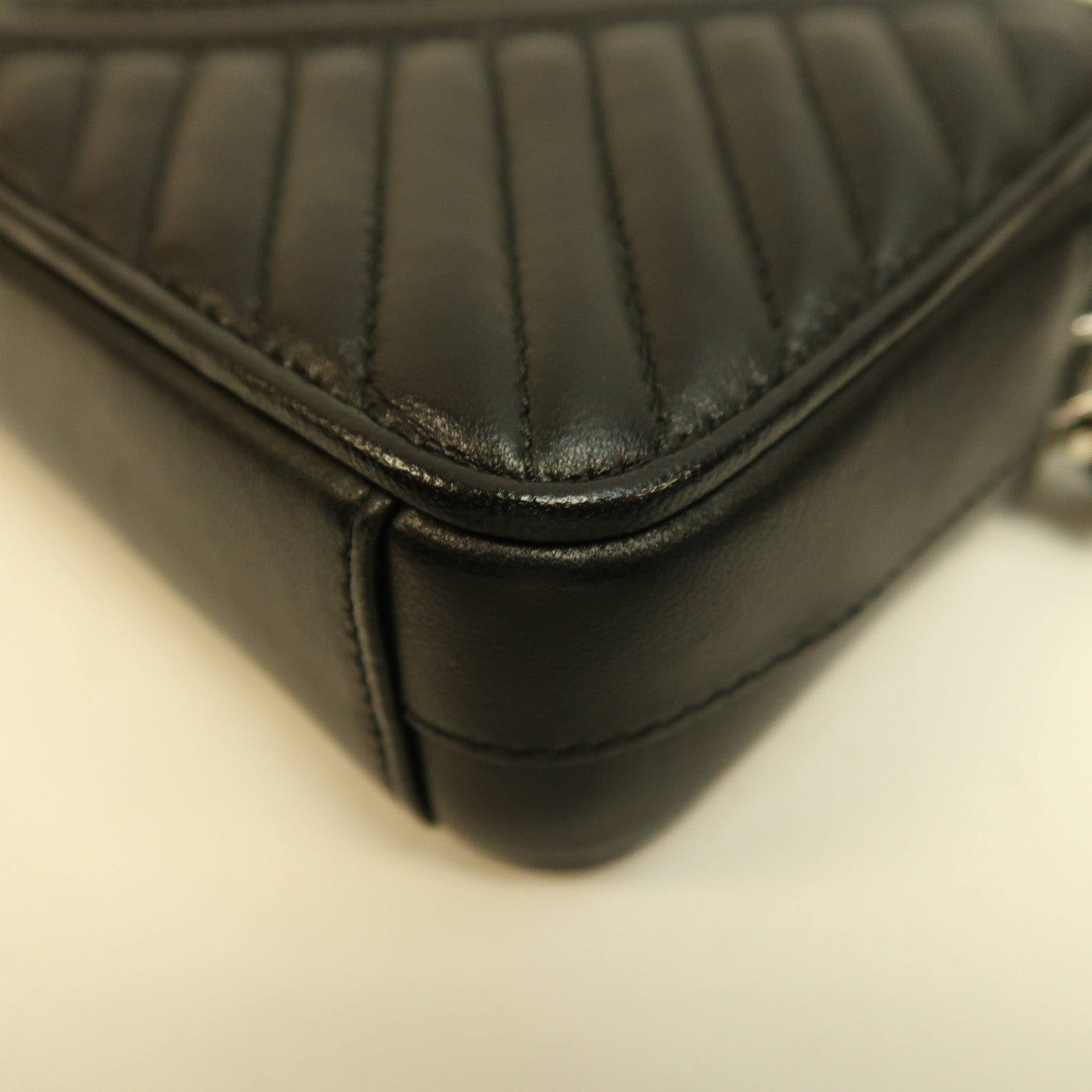 PRADA 牛皮皮革Chain Shoulder銀扣鏈帶肩背袋黑色