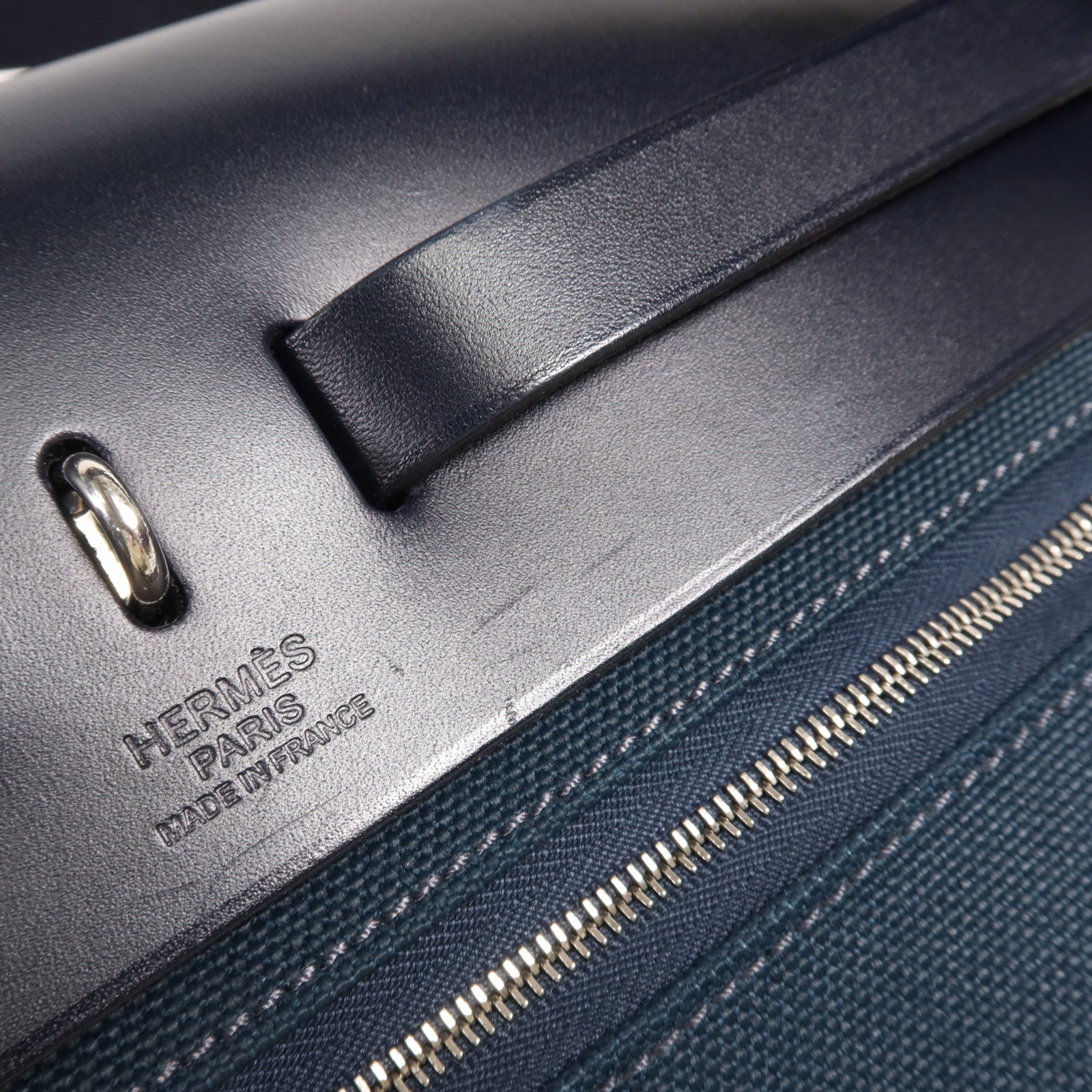 HERMES 帆布Herbag PM銀扣手挽肩背兩用袋Bleu Ocean