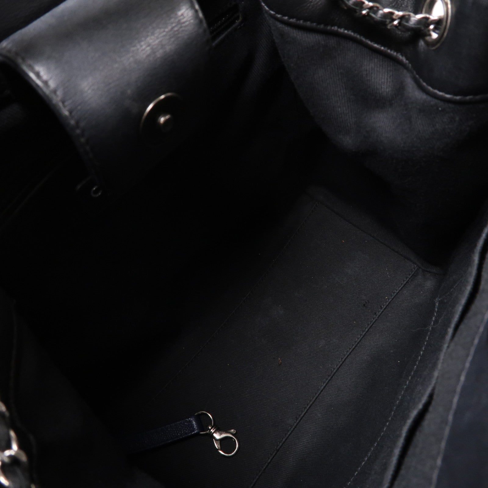 CHANEL 菱格Caviar皮革Chain Shoulder銀扣手挽肩背兩用袋藍色