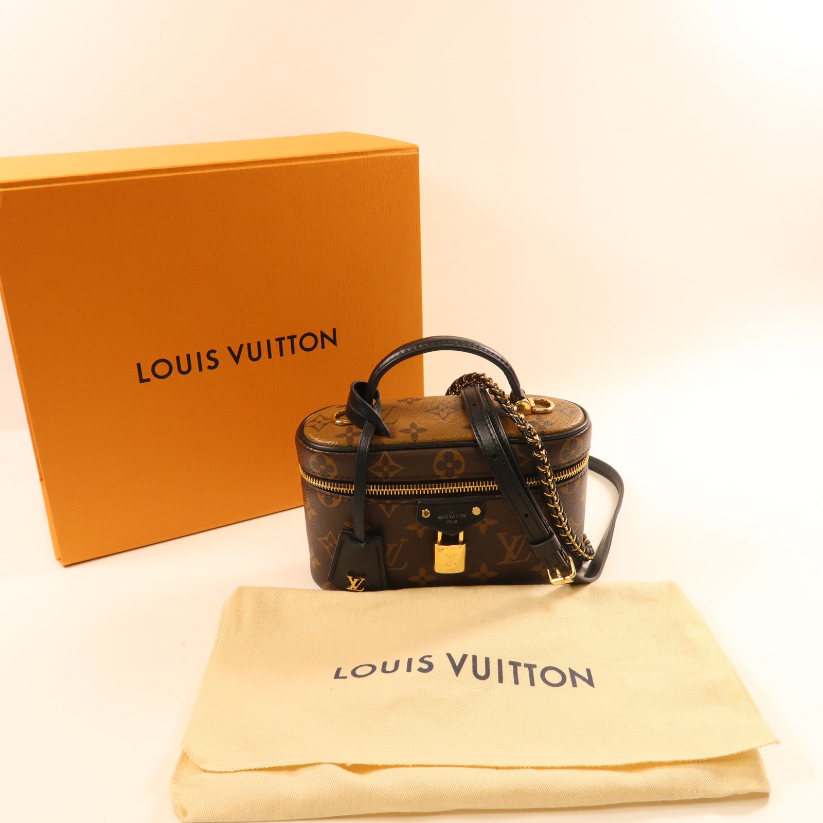 LOUIS VUITTON Monogram Reverse Vanity PM金扣手挽肩背兩用袋啡色