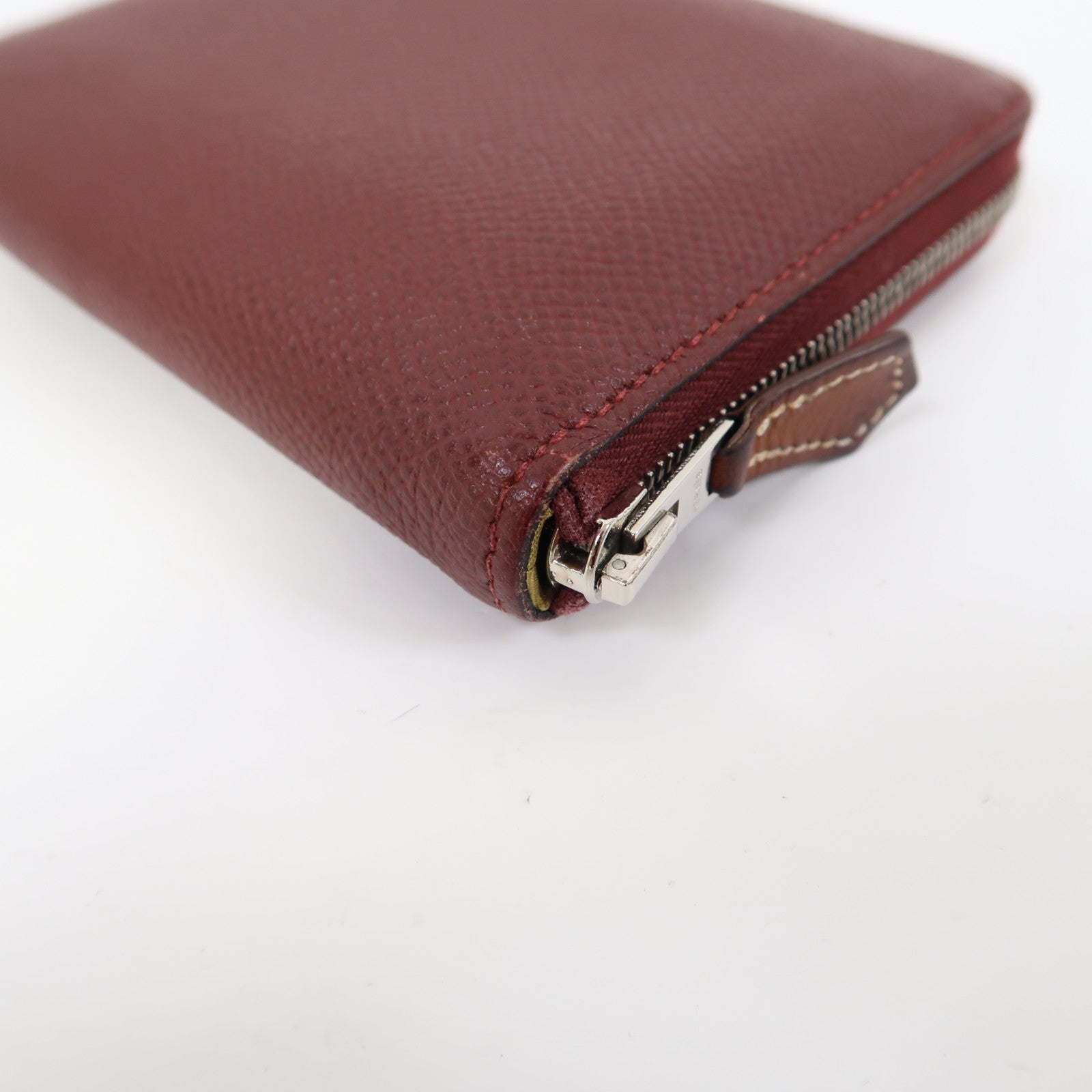 HERMES Epsom皮革Silk'In Compact銀扣錢包紅色