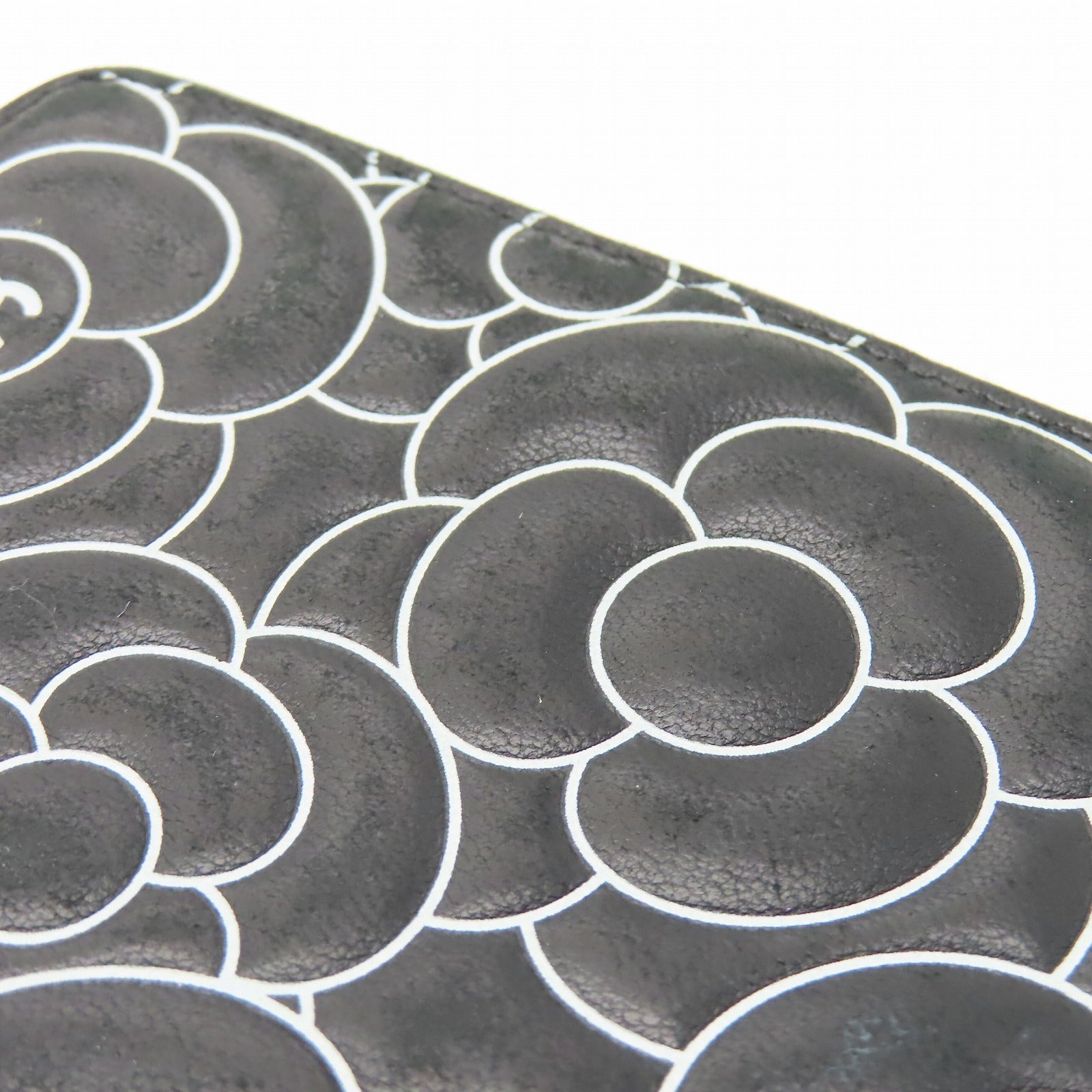 CHANEL 牛皮皮革Middle Zipper Wallet银扣拉链长钱包黑色/白色