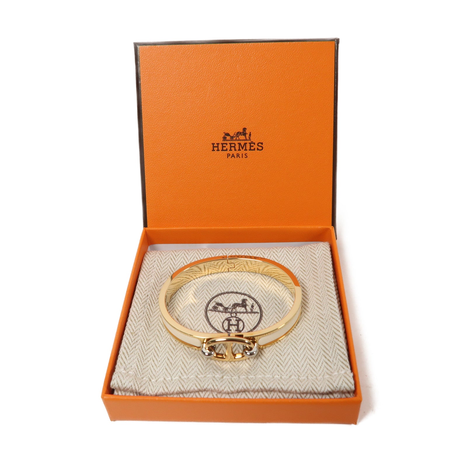 HERMES 金屬Mini Clic Chaine d'Ancre手鐲奶油白色