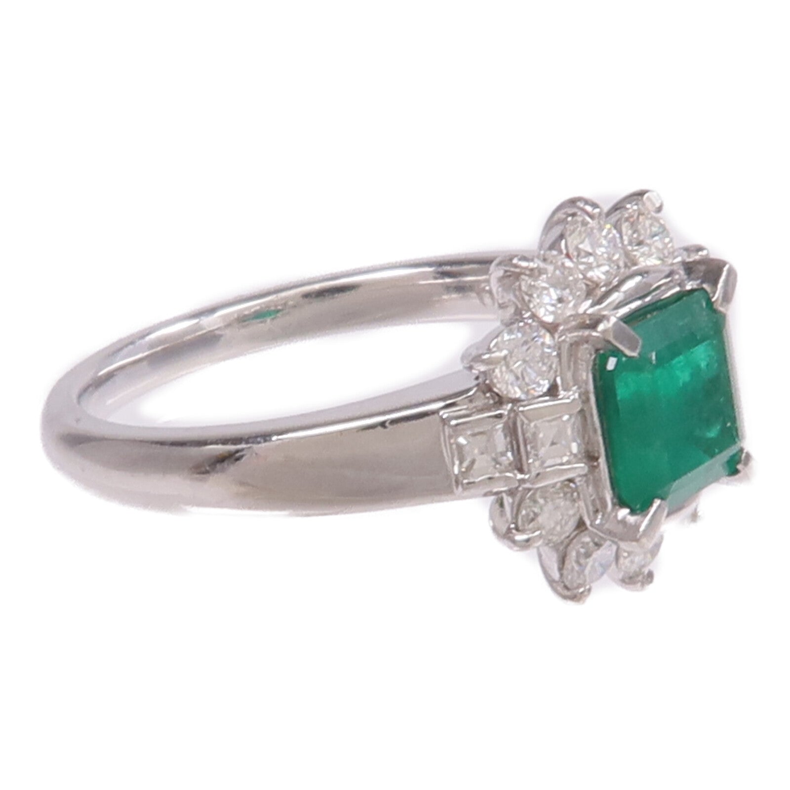 JEWELRY PT900鉑金Emerald Diamond Ring綠寶石/鑽石戒指US#6.25