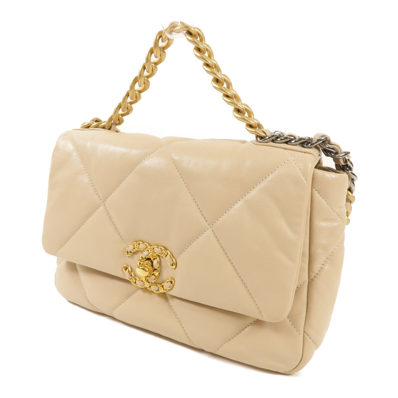 CHANEL 羊皮皮革19 Flap Bag金扣/銀扣手挽肩背兩用袋