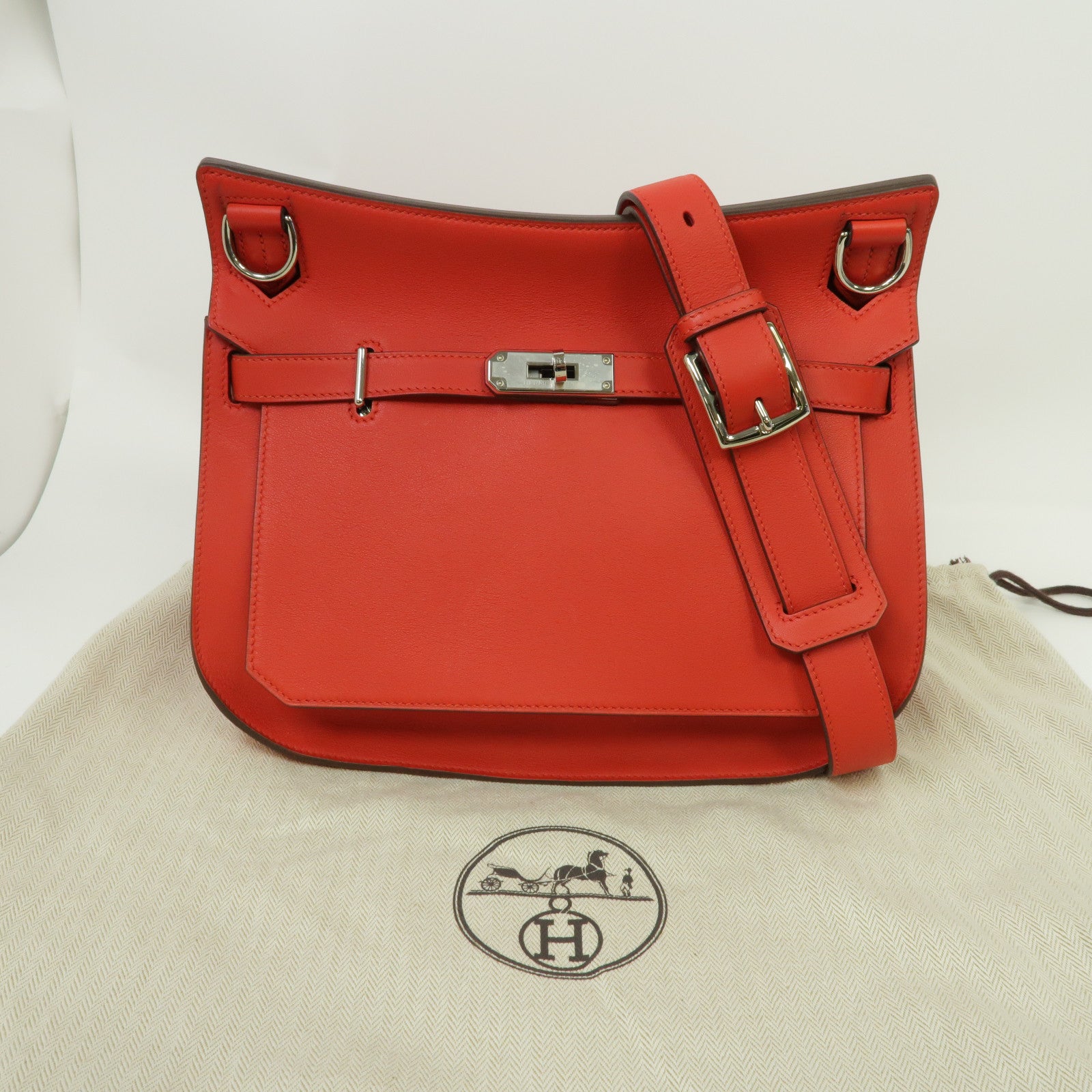 HERMES Evercolor皮革Jypsiere 28銀扣肩背袋番茄紅色