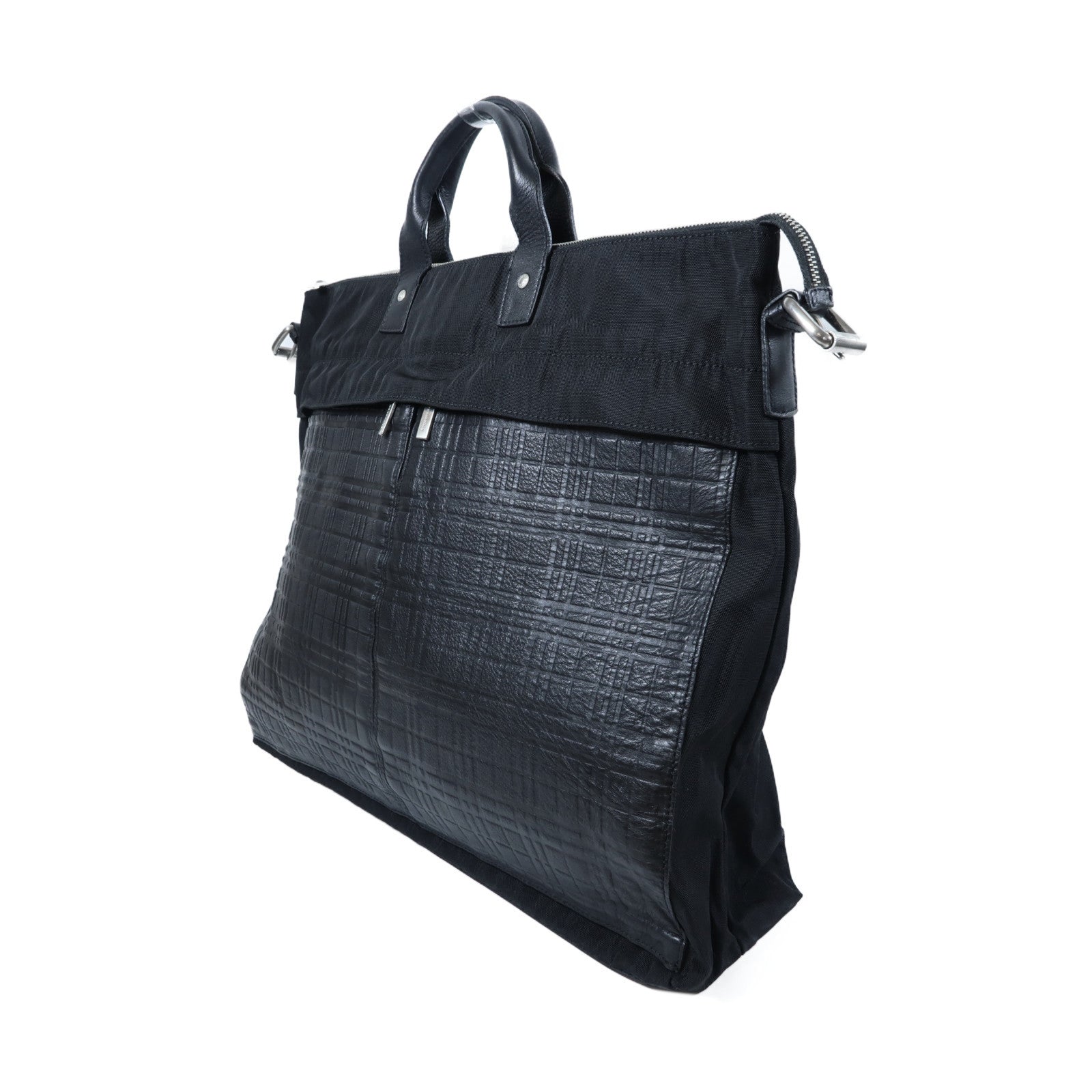 BURBERRY 【激減優惠】帆布Shoulder Bag銀扣手挽肩背兩用袋黑色