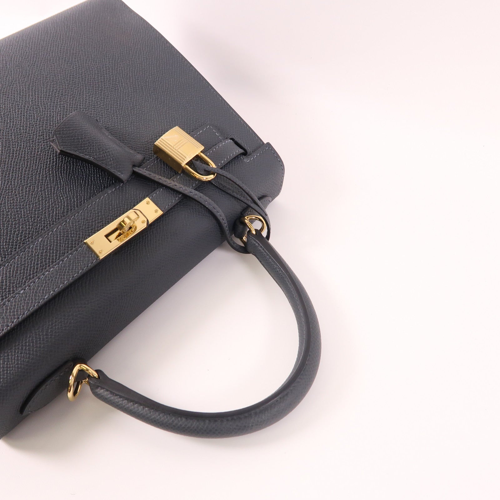 HERMES Epsom皮革Kelly 25金扣手挽肩背兩用袋H0 Gris Misty