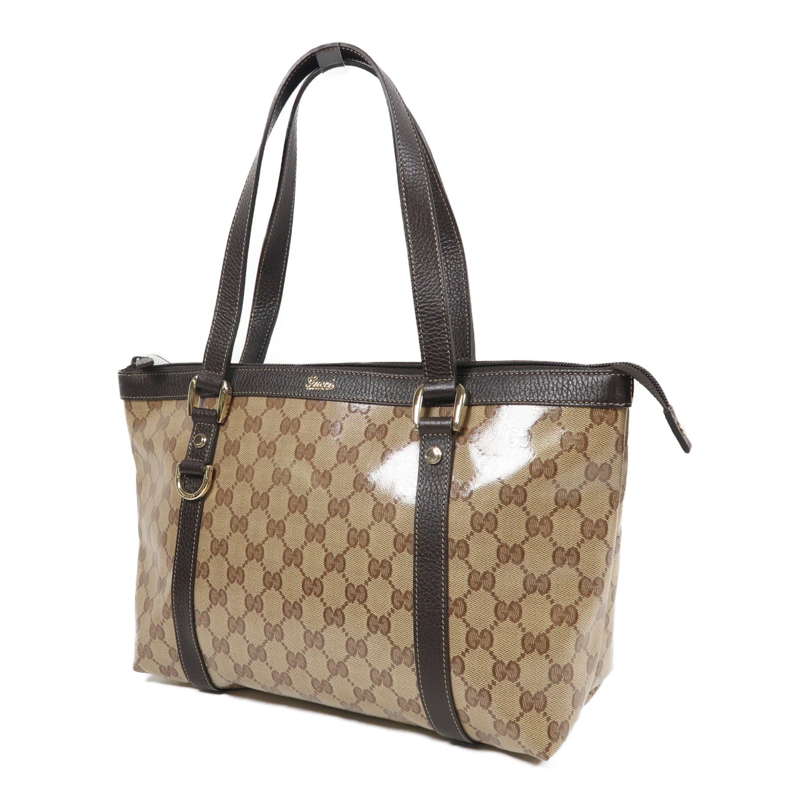 GUCCI 塗層帆布Shoulder Tote金扣肩背袋啡色
