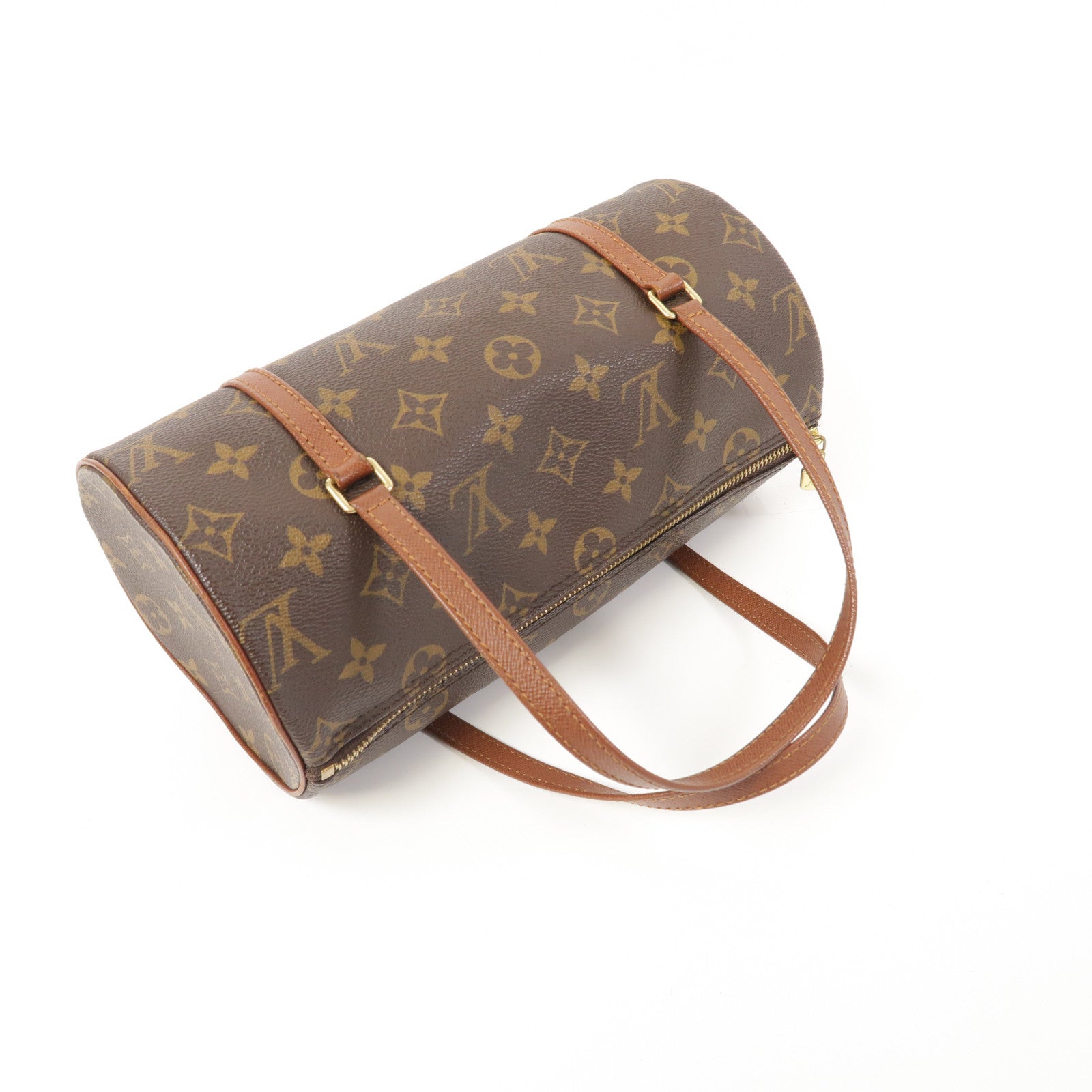 LOUIS VUITTON Monogram Papillon PM金扣手挽袋棕色
