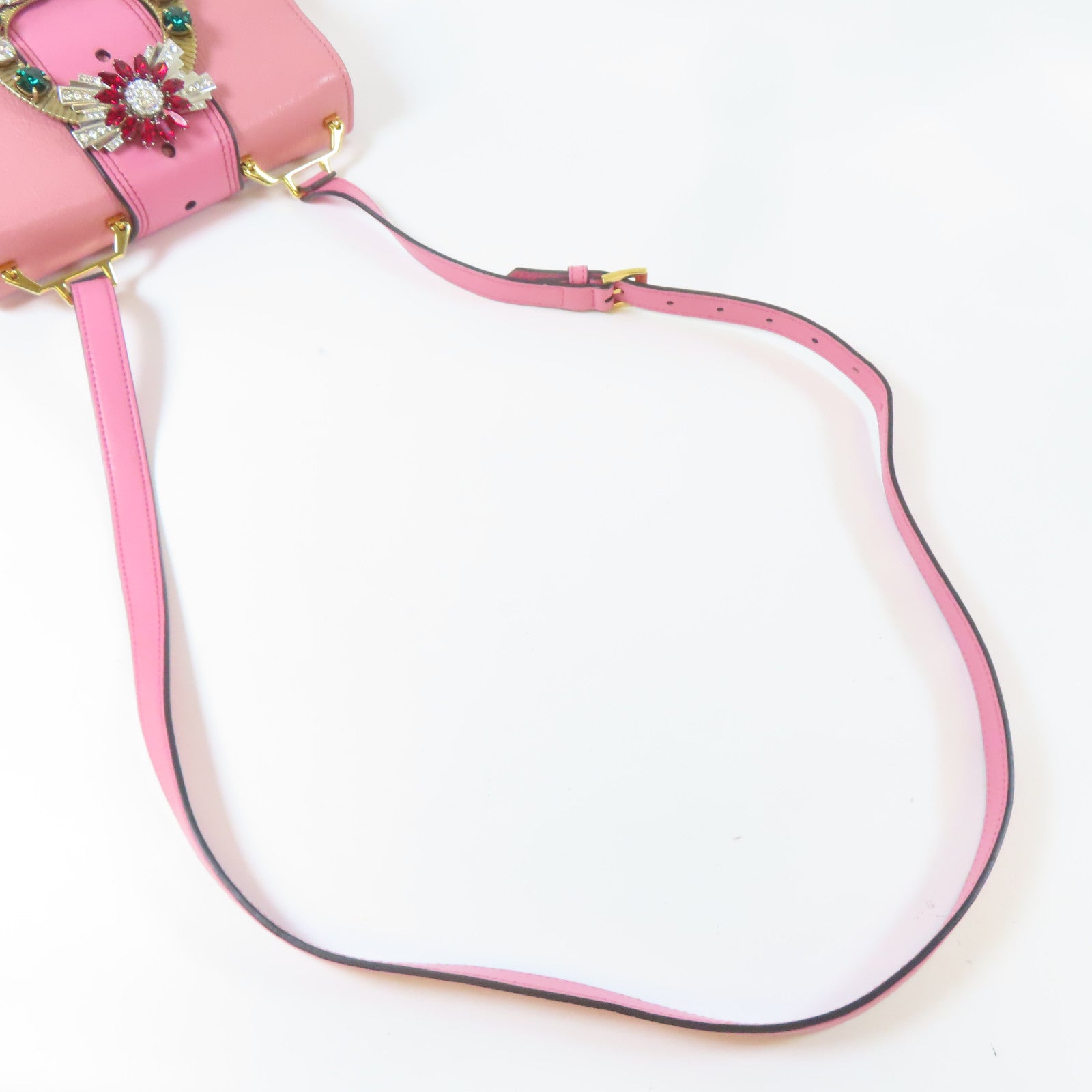 Miu Miu 牛皮皮革金扣肩背袋粉紅色