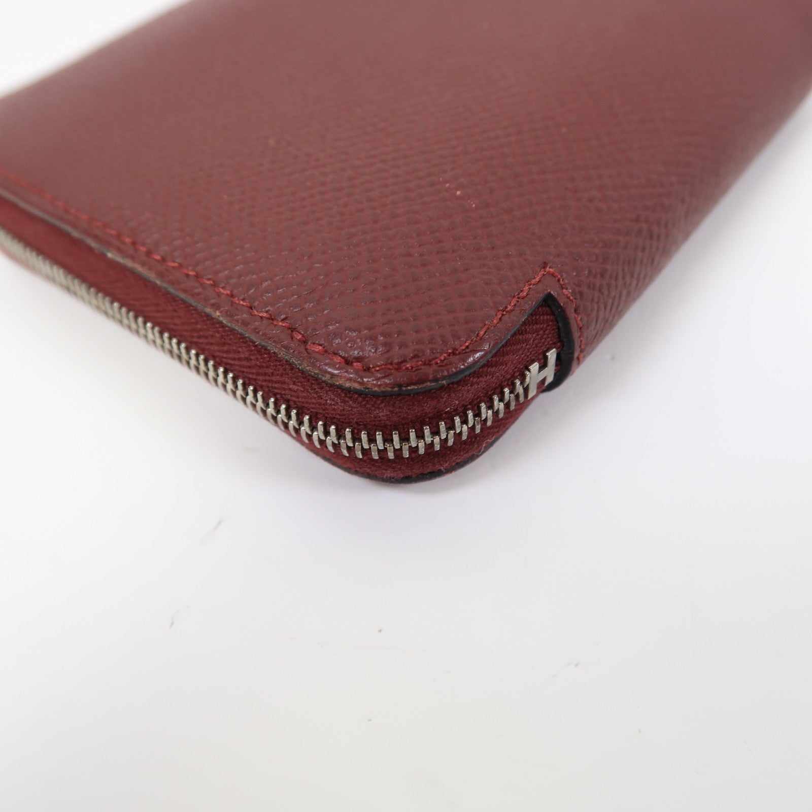 HERMES Epsom皮革Silk'In Compact銀扣錢包紅色