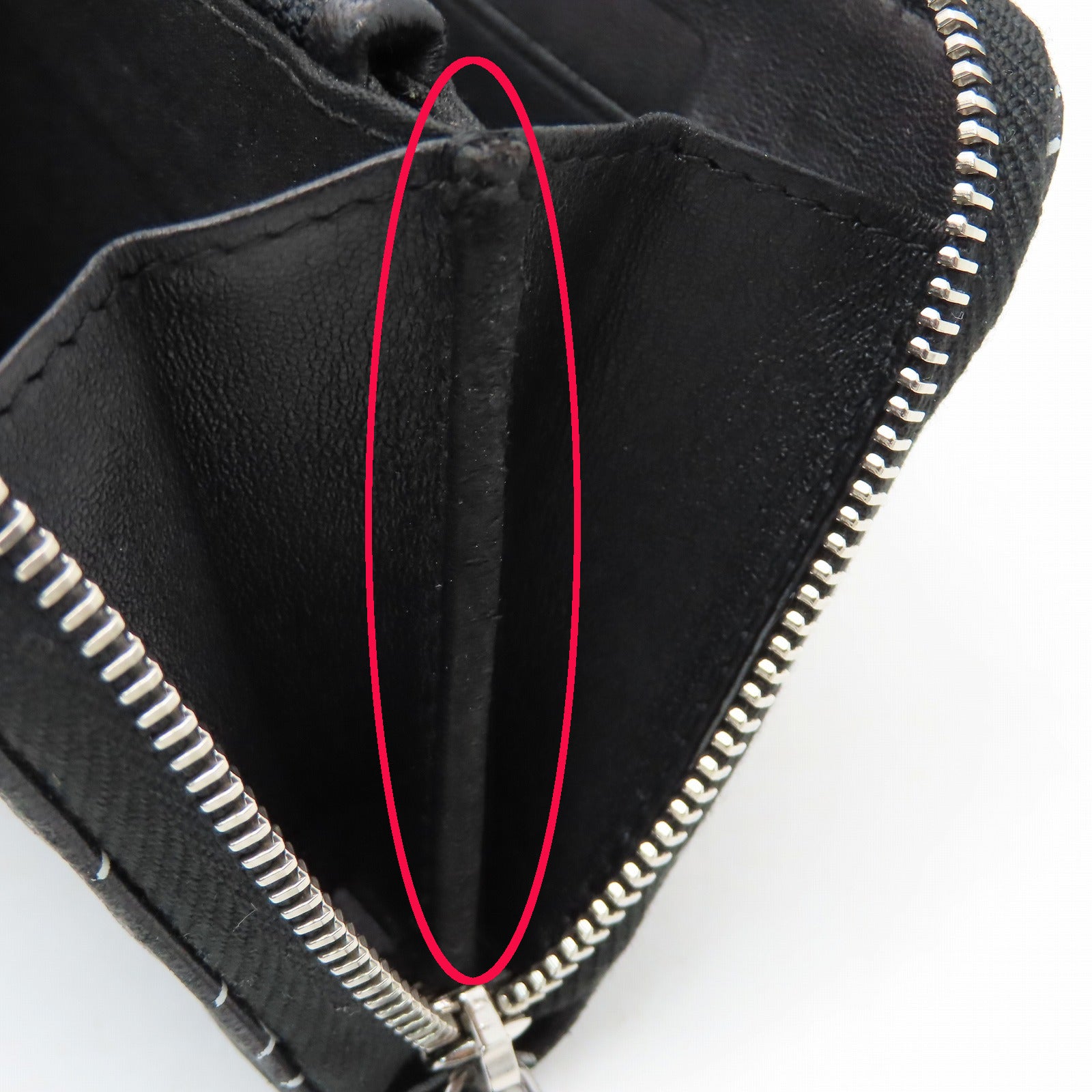 CHANEL 牛皮皮革Middle Zipper Wallet银扣拉链长钱包黑色/白色