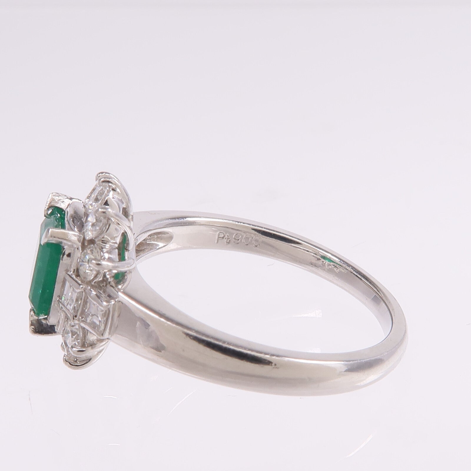 JEWELRY PT900鉑金Emerald Diamond Ring綠寶石/鑽石戒指US#6.25