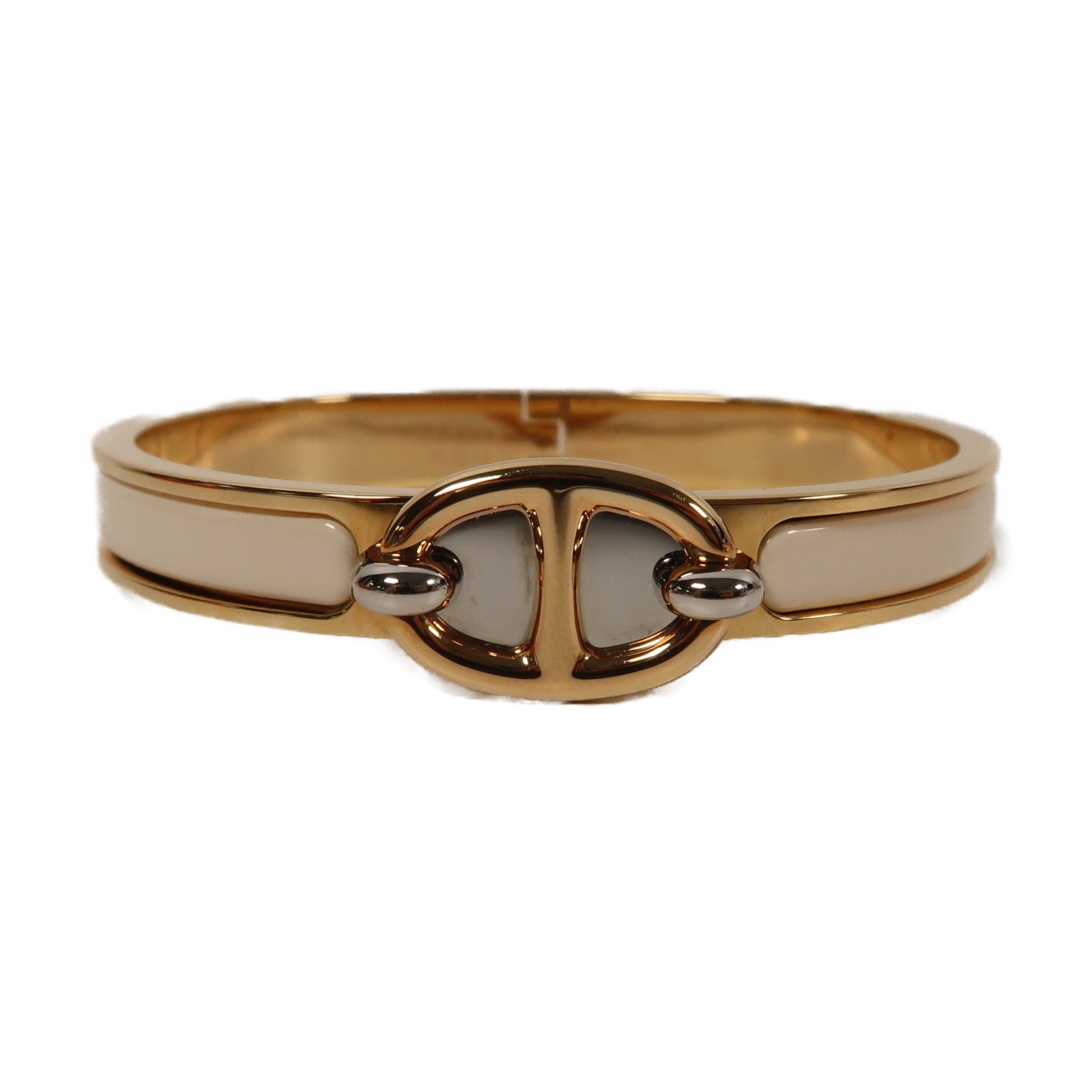 HERMES 金屬Mini Clic Chaine d'Ancre手鐲奶油白色
