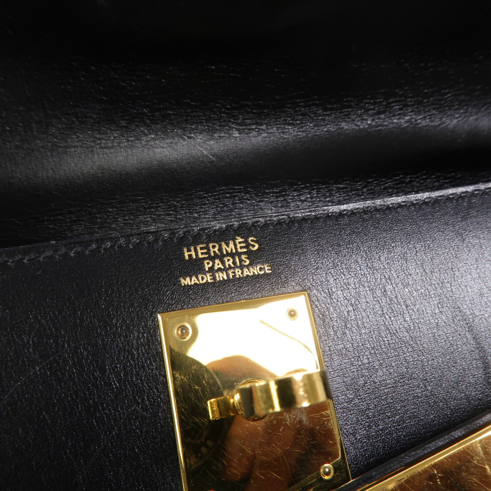 HERMES Box皮革Kelly 32手挽肩背兩用袋Noir