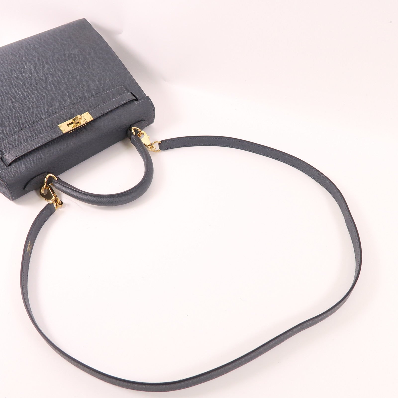 HERMES Epsom皮革Kelly 25金扣手挽肩背兩用袋H0 Gris Misty