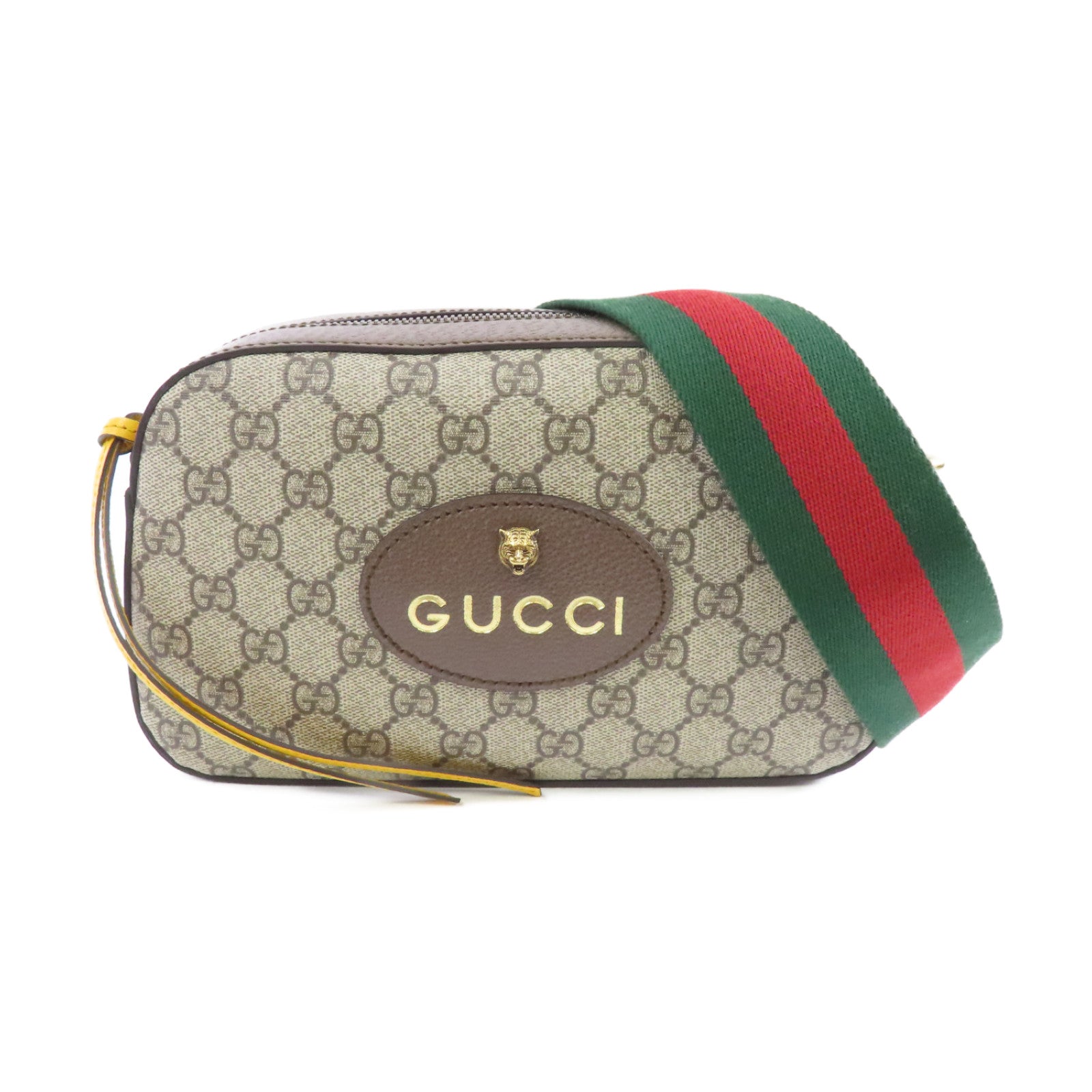GUCCI 塗層帆布Neo Vintage GG Supreme金扣肩背袋棕色