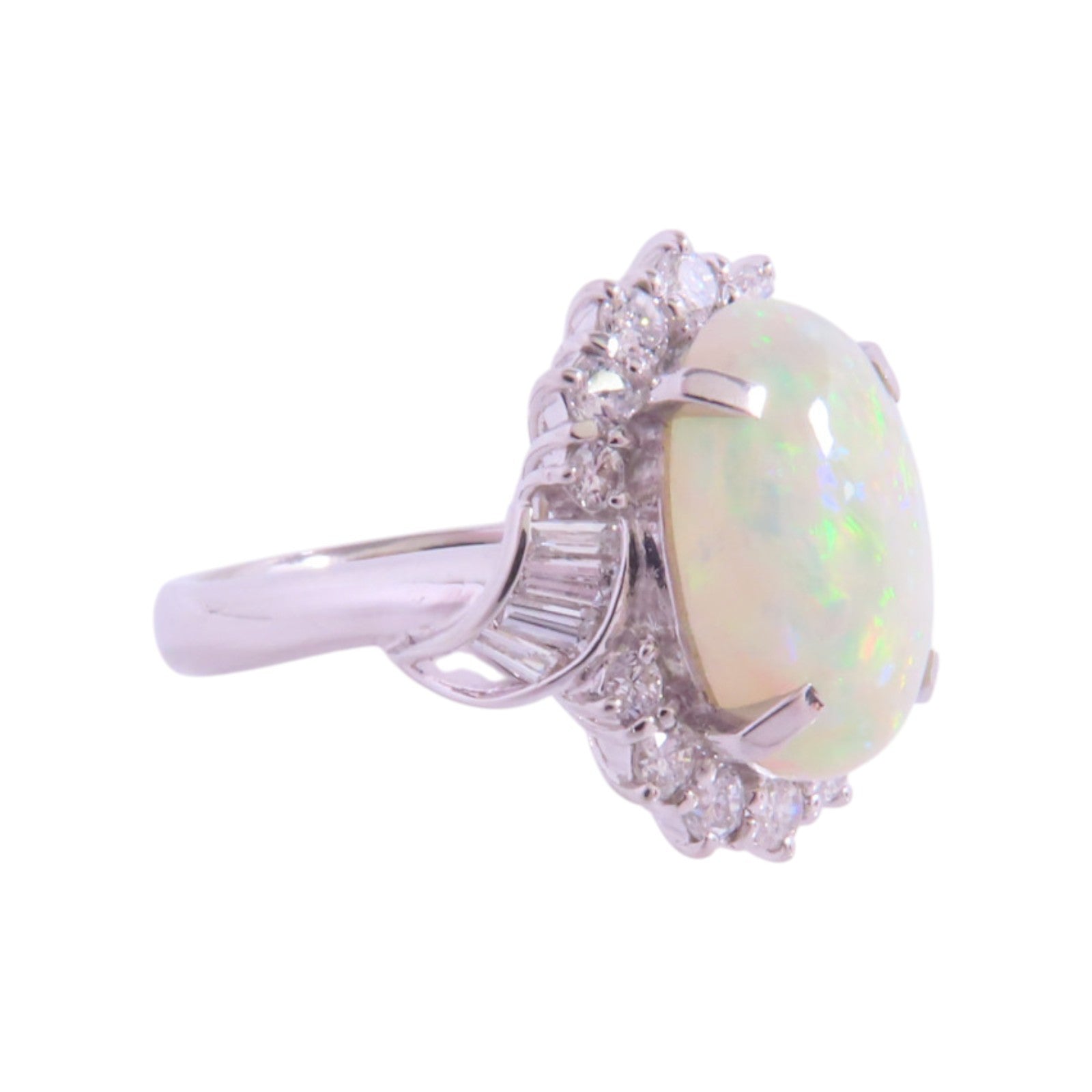 JEWELRY PT900鉑金/白蛋白石/鑽石White Opal Diamond Ring戒指US#4.5