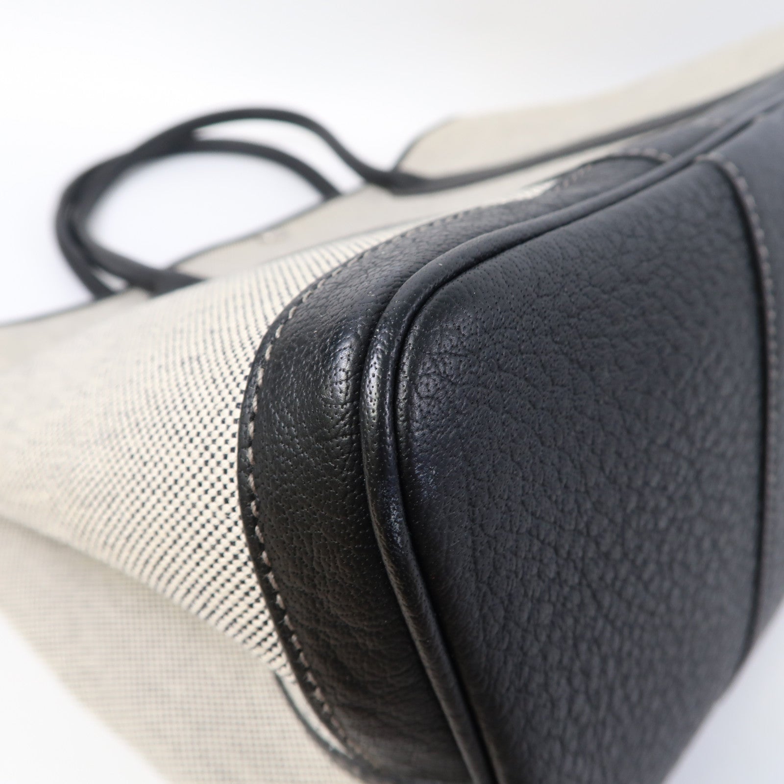 HERMES 帆布Garden Party PM銀扣手挽袋Noir黑色