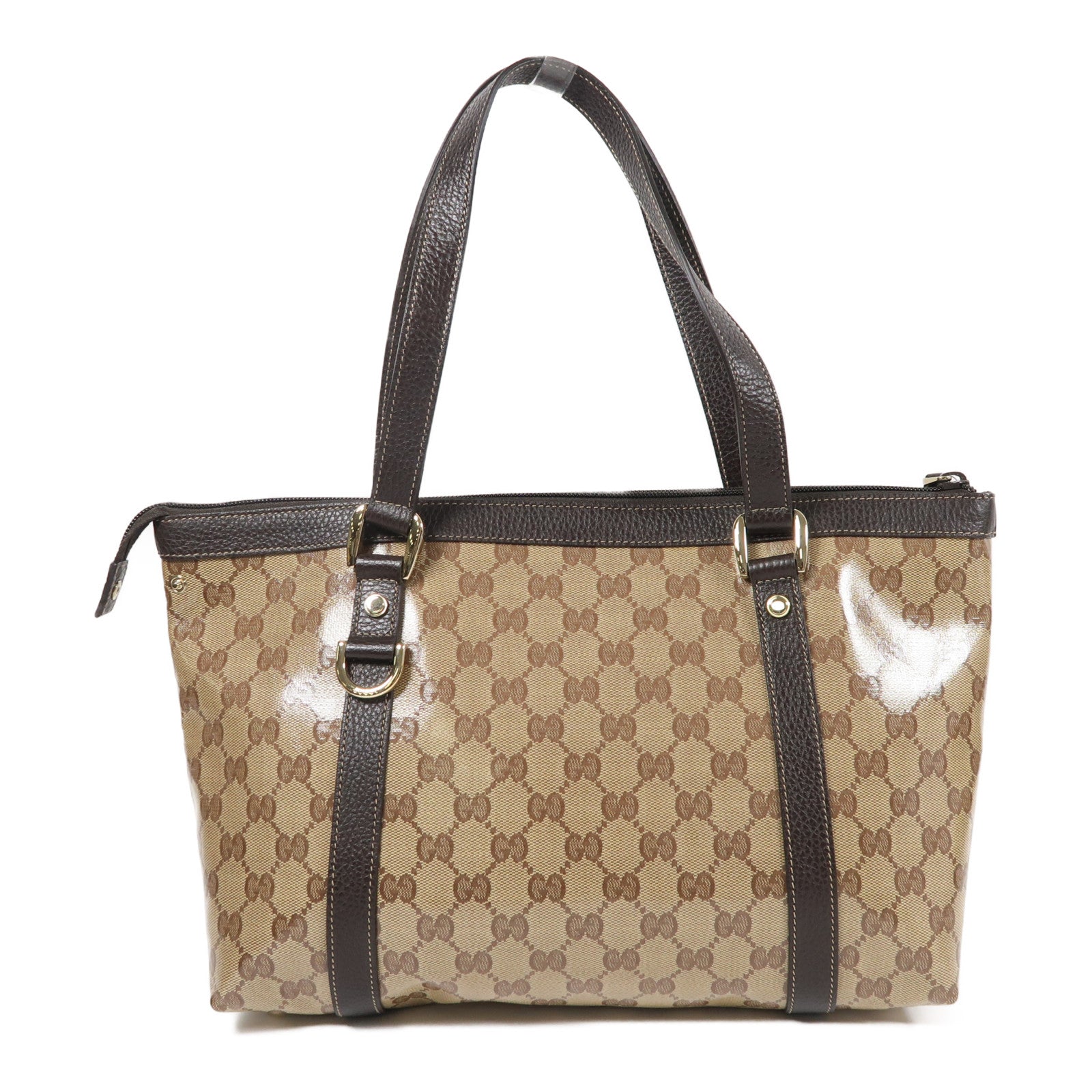 GUCCI 塗層帆布Shoulder Tote金扣肩背袋啡色