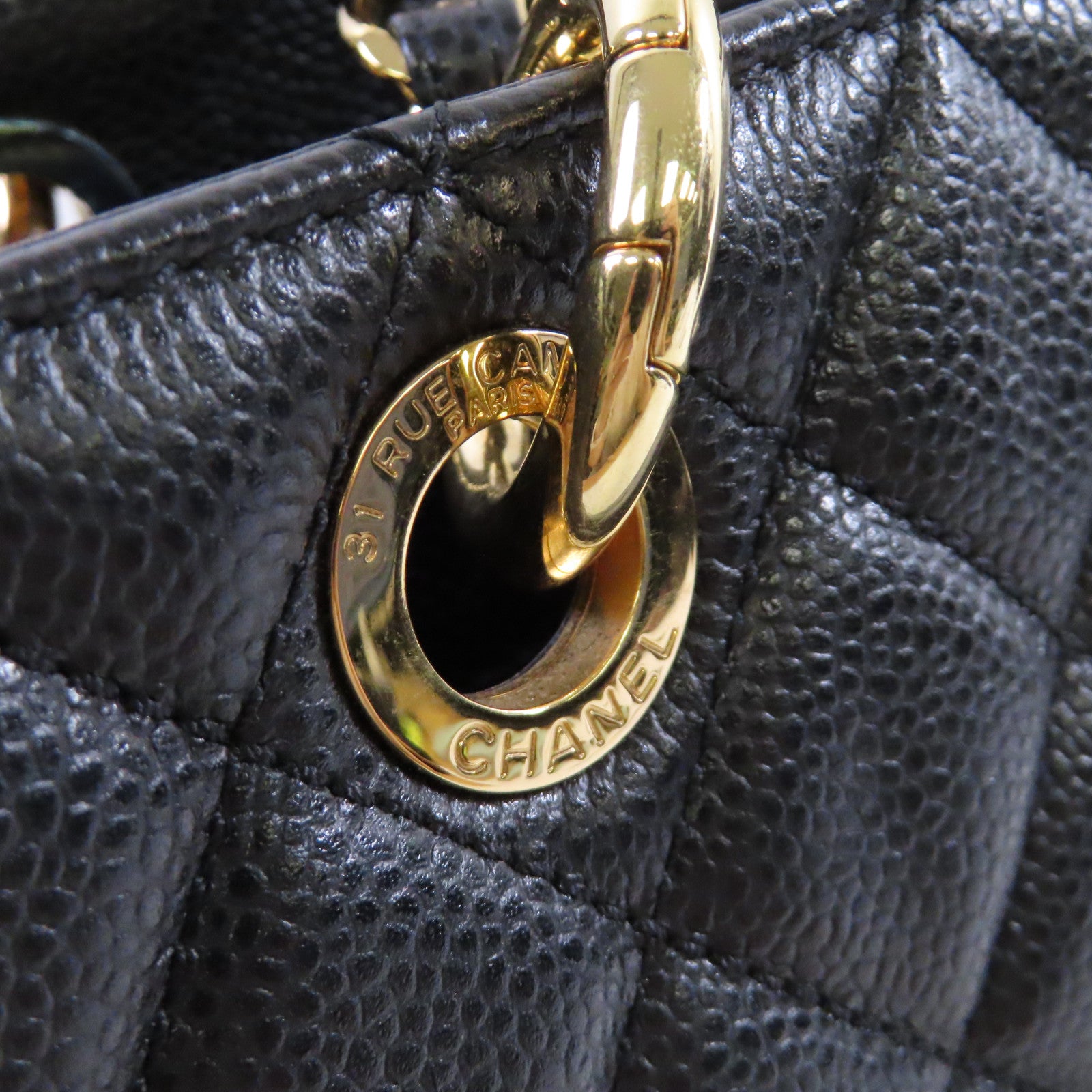 CHANEL 菱格Caviar皮革GST Chain Shoulder Bag金扣鏈帶肩背袋黑色