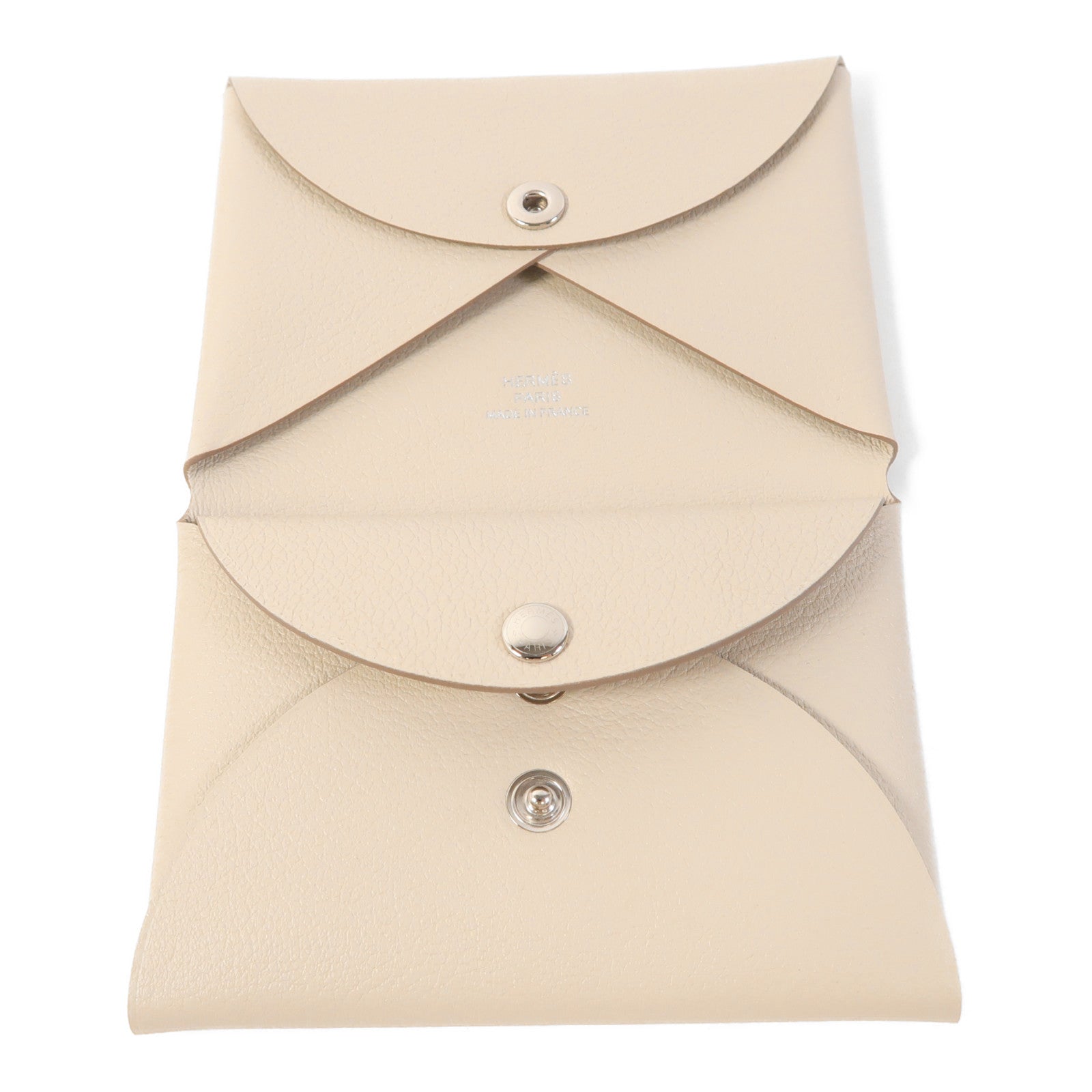 HERMES PHW Calvi Duo Card Case Evercolor Leather Beton