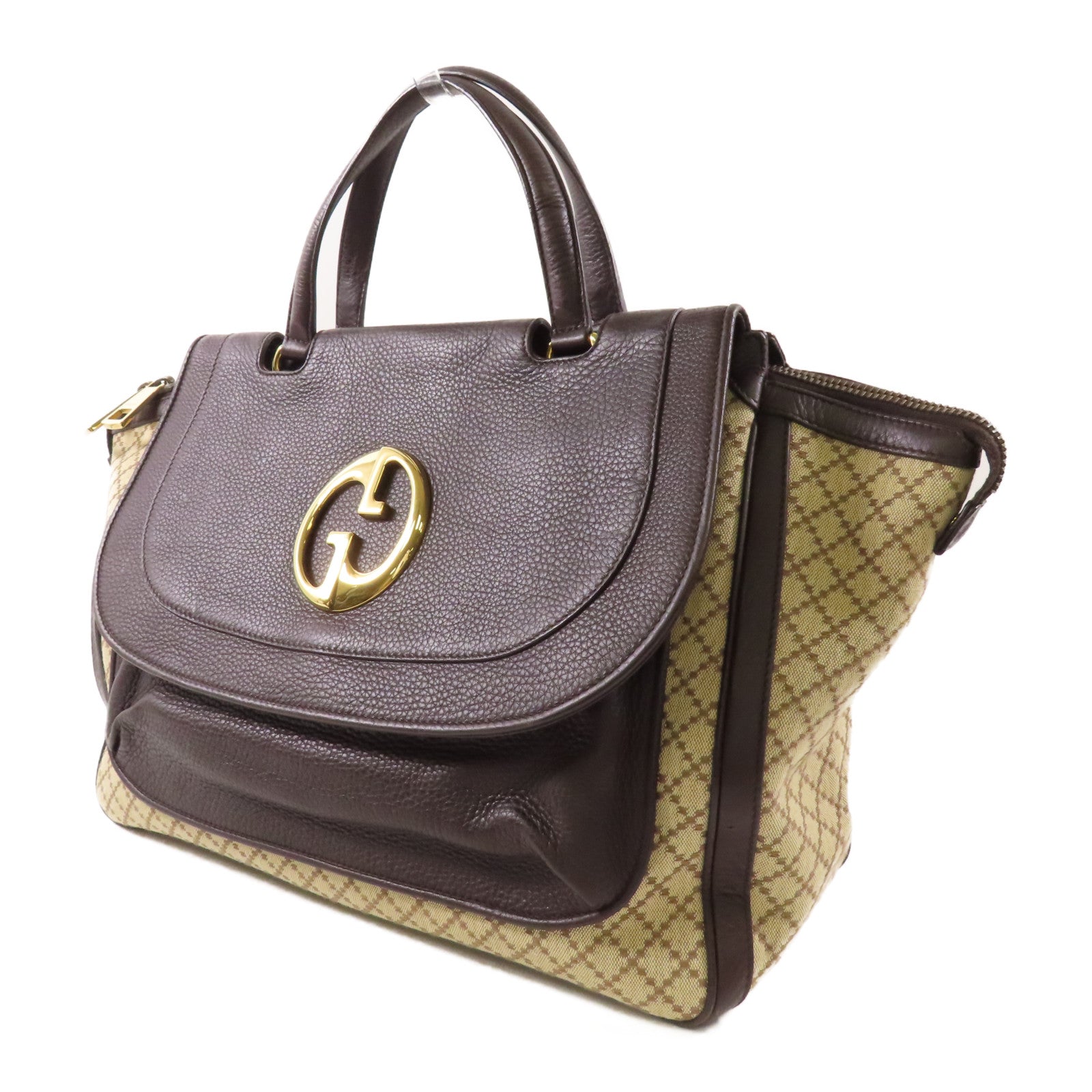 GUCCI 帆布/牛皮皮革Double G Boston Bag金扣波士頓包